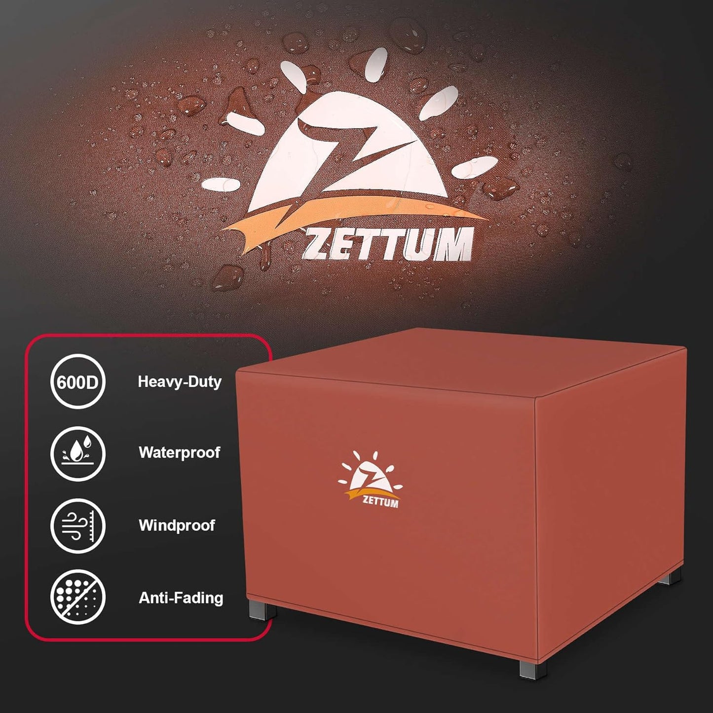 Fire Pit Cover Square 36 Inch - Outdoor Firepit Cover Heavy Duty & Waterproof, 600D Patio Fire Table Covers Gas Fire Pit Accessories Fit 34" Yaheetech Firepit Brown - 36 x 36 x 20 Inch