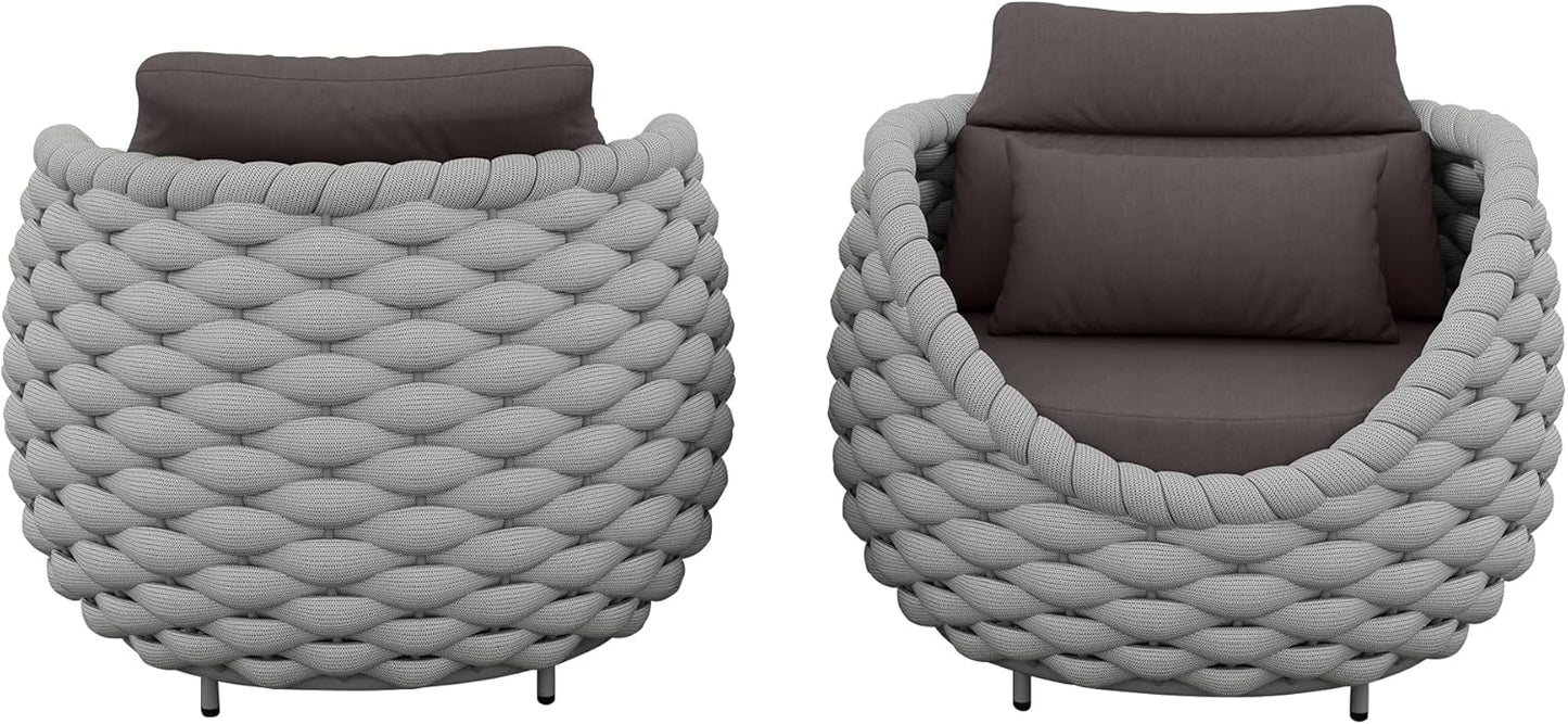 TWT Aluminium Patio Sofa Chair with Armrests Outdoor Chairs Small Patio Couch, All Weather Frame with Grey Thick Cushion for Balcony Porch Yard