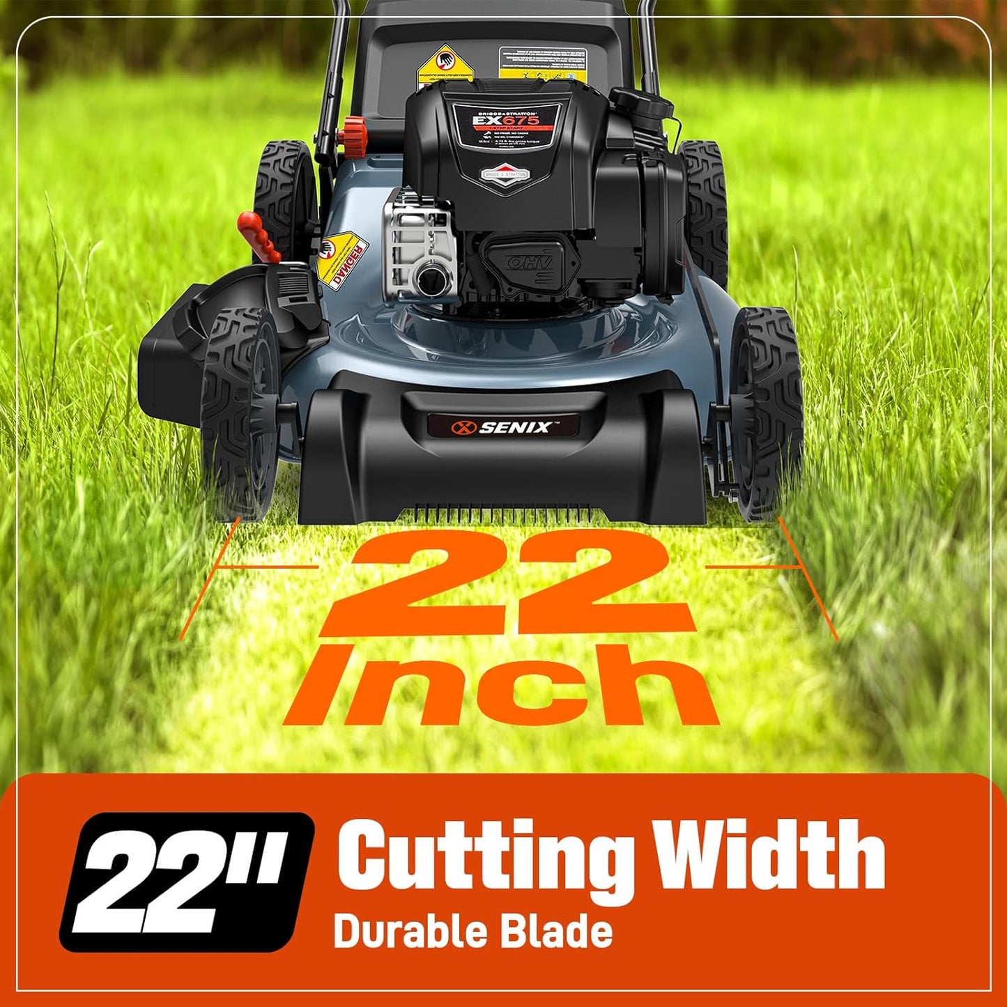 SENIX Gas Lawn Mower, 22" Self Propelled Gas Powered Lawnmower with 163cc B&S 4-Cycle Engine, 3-in-1 Walk-Behind Push Lawn Mower, 6-Position Height Adjustment