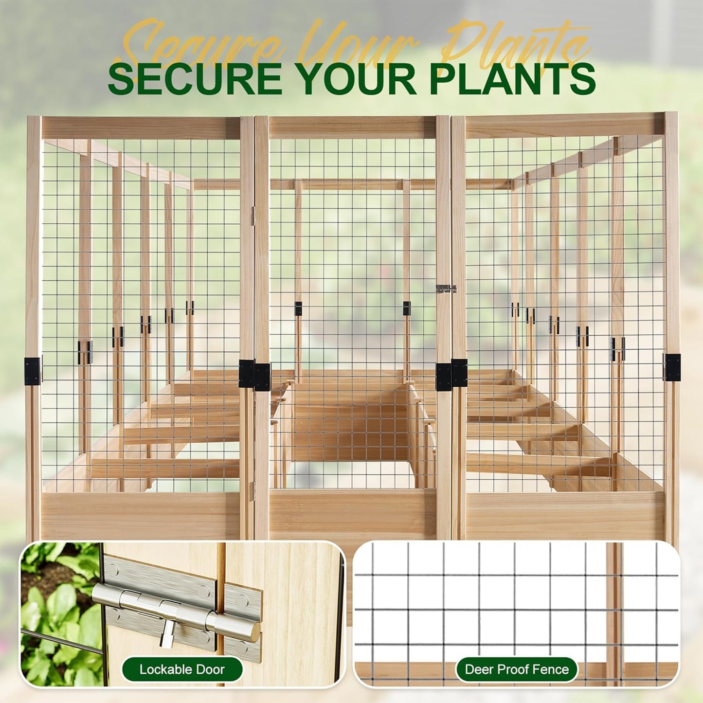 AMERLIFE Raised Garden Bed with Deer Proof Fence, 7.5Wx9Dx6H Outdoor Wooden Raised Garden Bed Planter with 19" Depth Planter Box