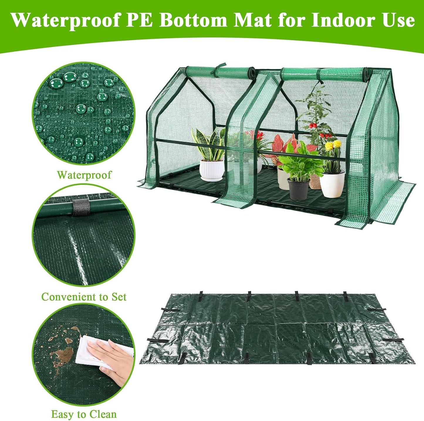 U'Artlines Portable Mini Greenhouse Small Green House with Waterproof Pad and Plant Label 47x24x24 Inch Plant Cover Tent for Garden Small Plants Indoor Outdoor, Green PE