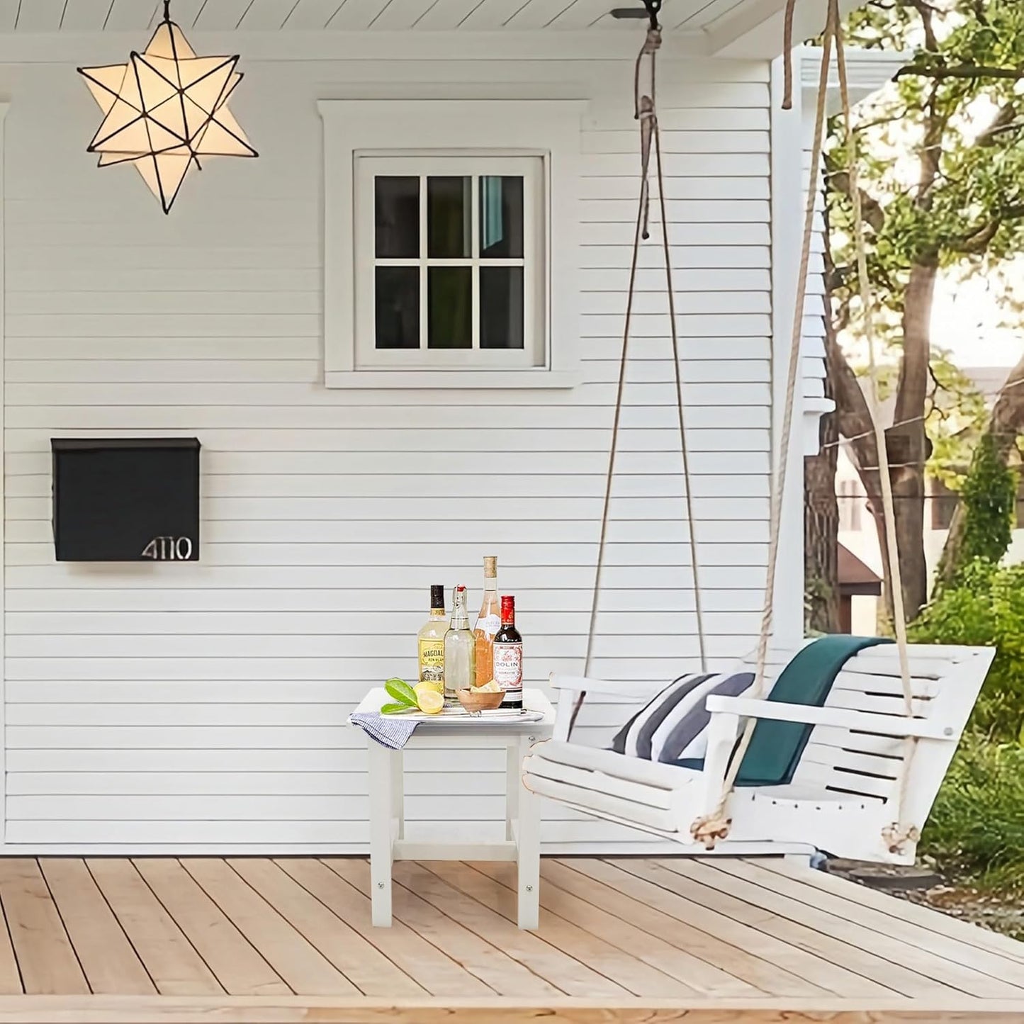 Outdoor Side Table, Small Adirondack Side Table for Adirondack Chair - Indoor Outdoor End Table - HDPS (White)