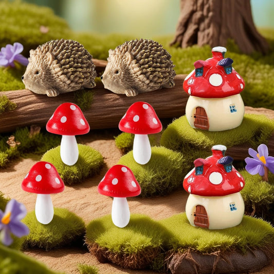 8 Pieces Fairy Garden Houses Mushroom Decor Accessories,Mini Resin Animals,Garden Kit for Kids