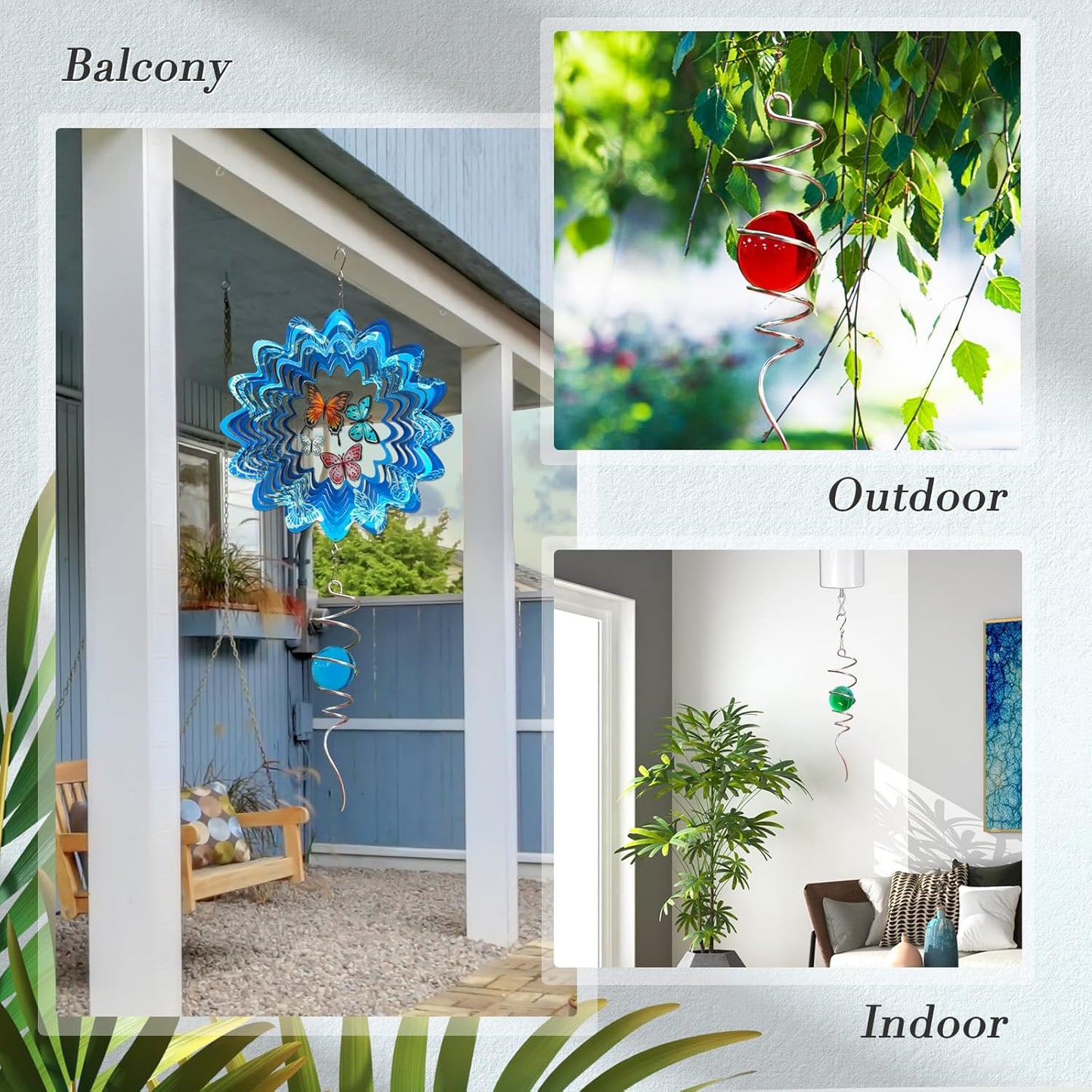 Gazing Ball Spiral Tail with Purple Glass Orb, Wind Spinners Stabilizer, Stainless Steel Wind Spinner Tail, Outdoor Décor, Hanging Garden Sculptures Decoration Ornament 13inch Height