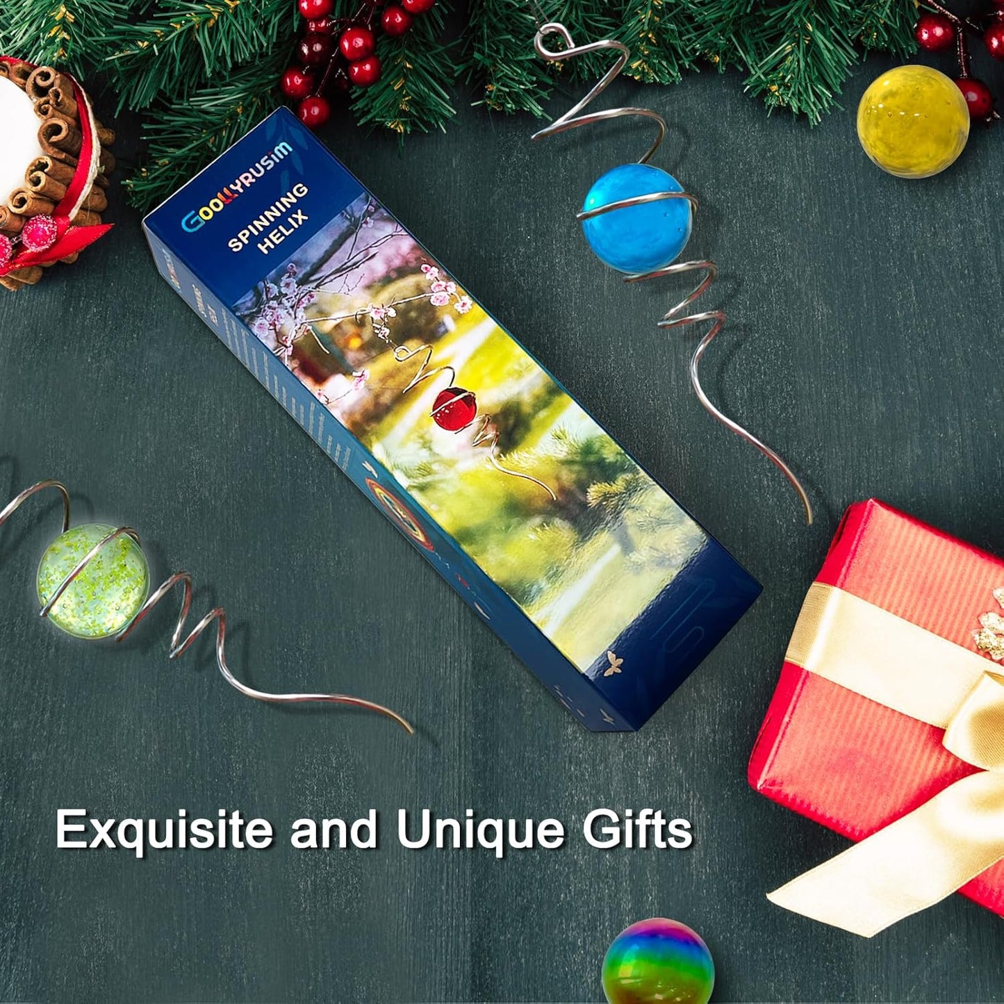 Gazing Ball Spiral Tail with Dark Blue Glass Orb, Wind Spinner Stabilizer for Wind Spinners, Hanging Decoration Decor for Garden Yard Patio Outdoor Indoor, Creative Gift, 13in Height