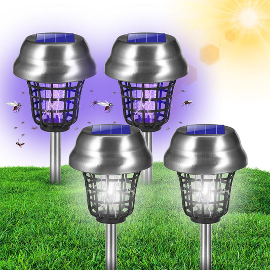 2025 Solar Bug Zapper Outdoor, Mosquito Killer Gnat Zapper, Waterproof Fly Traps for Bug Fly Gnat Small Flying Insect, Mosquito Repellent for Patio Yard Garden Farm(4Pack)
