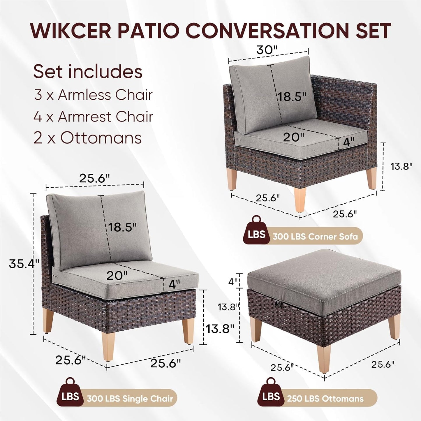 HUMMUH Patio Furniture Set,9 Pieces Outdoor Modular Sectional Couch Chairs with Ottomans,All Weather PE Wicker Patio Conversation Sets for Garden Porch Backyard