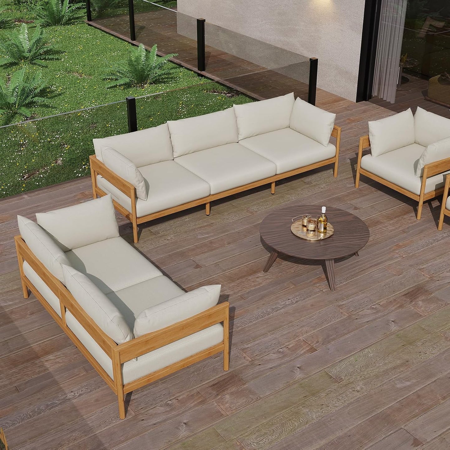 Acanva Modern Outdoor Patio Furniture Set, All-Weather Aluminium Conversation Sectional Sofa with Thick Cushions for Backyard, Garden, Porch, Couch, Beige