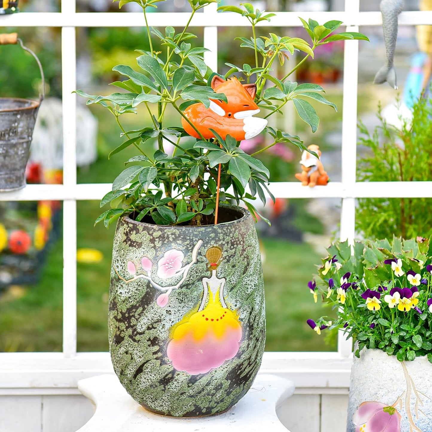 Sungmor 10.6 Inch Ceramic Succulent Plant Pot with Drainage Hole, Hand Painted Flower Pots for Plants, Unique Texture Decorative Planter for Indoor and Outdoor, Pottery Vase for Home Office Decor