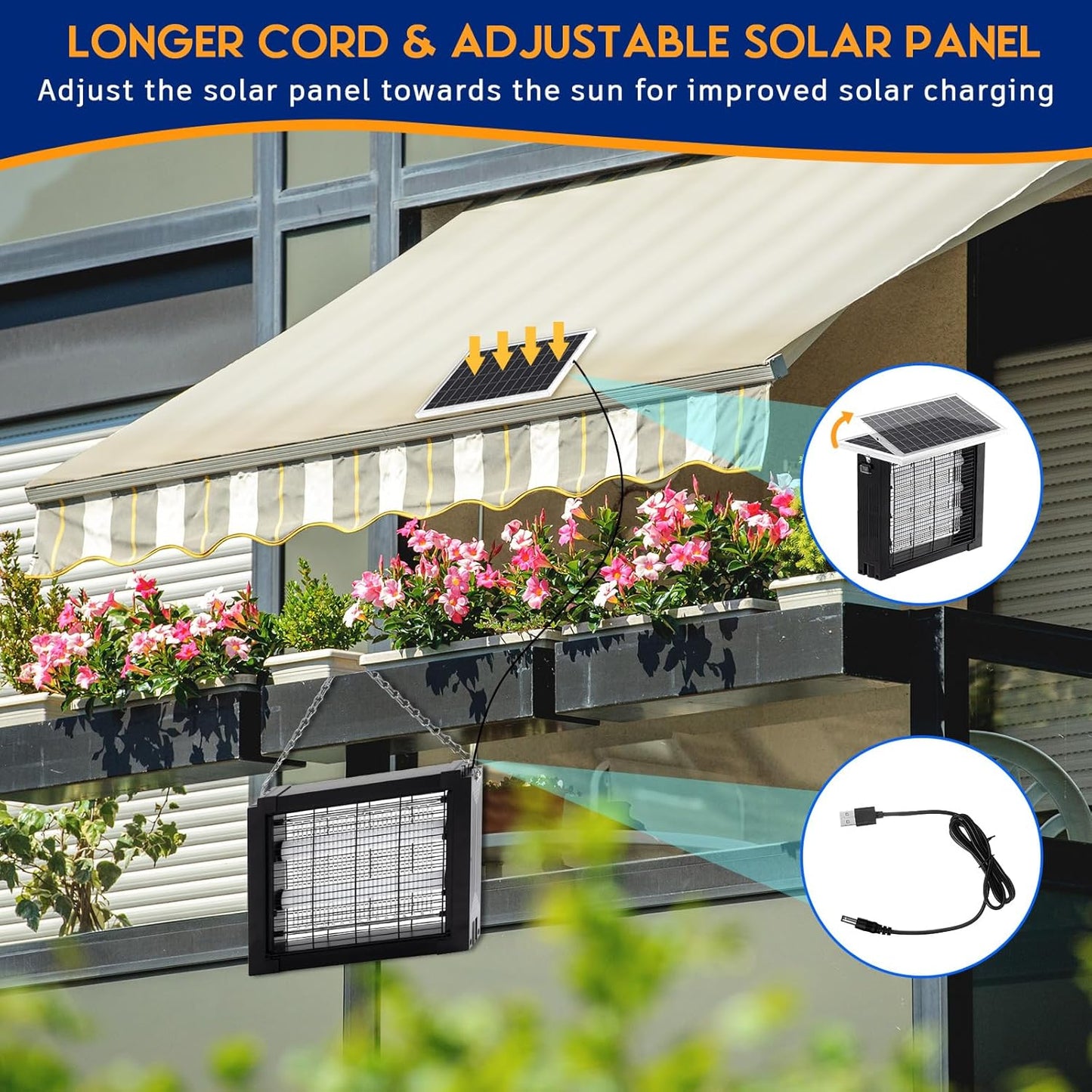 Qualirey 1 Pcs Solar Bug Zapper Outdoor Waterproof Mosquito Zapper with 3000v High Powered Rechargeable Electric Mosquito Killer with Grounding Bracket Fly Insect Trap for Patio Garden