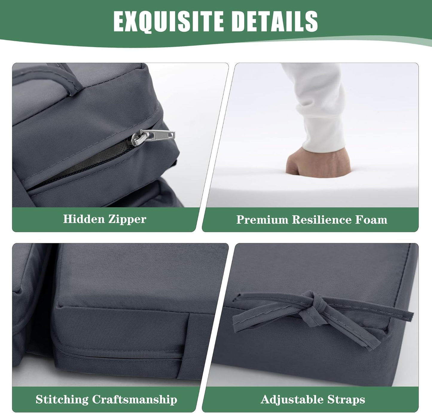 Chaise Lounge Cushions Outdoor - Waterproof and Fade Resistant Sun Lounger Replacement Cushions - Patio Lounger Pads with Removable Cover for Pool, Deck, Lawn, 72 x 21 x 3 Inch, Dark Grey