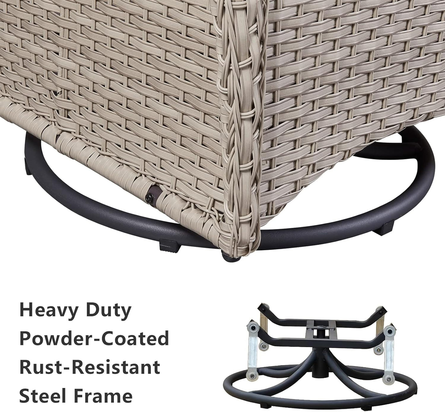 HUMMUH Swivel Patio Chair 3 Piece PE Wicker Patio Furniture Set with Rocking Chairs and Side Table Outdoor Bistro Set for Porch,Garden,Deck,Poolside