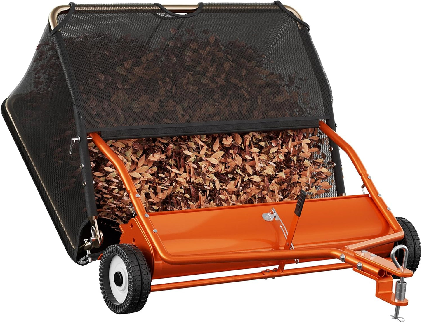 48" Lawn Sweeper Tow Behind, Grass Sweeper Tow Behind with 25.16 cu. ft Large Hopper, Heavy Duty Leaf & Grass Collector, Adjustable Brush Height Lever and Dumping Rope, Lawn and Yard Cleanup Tool