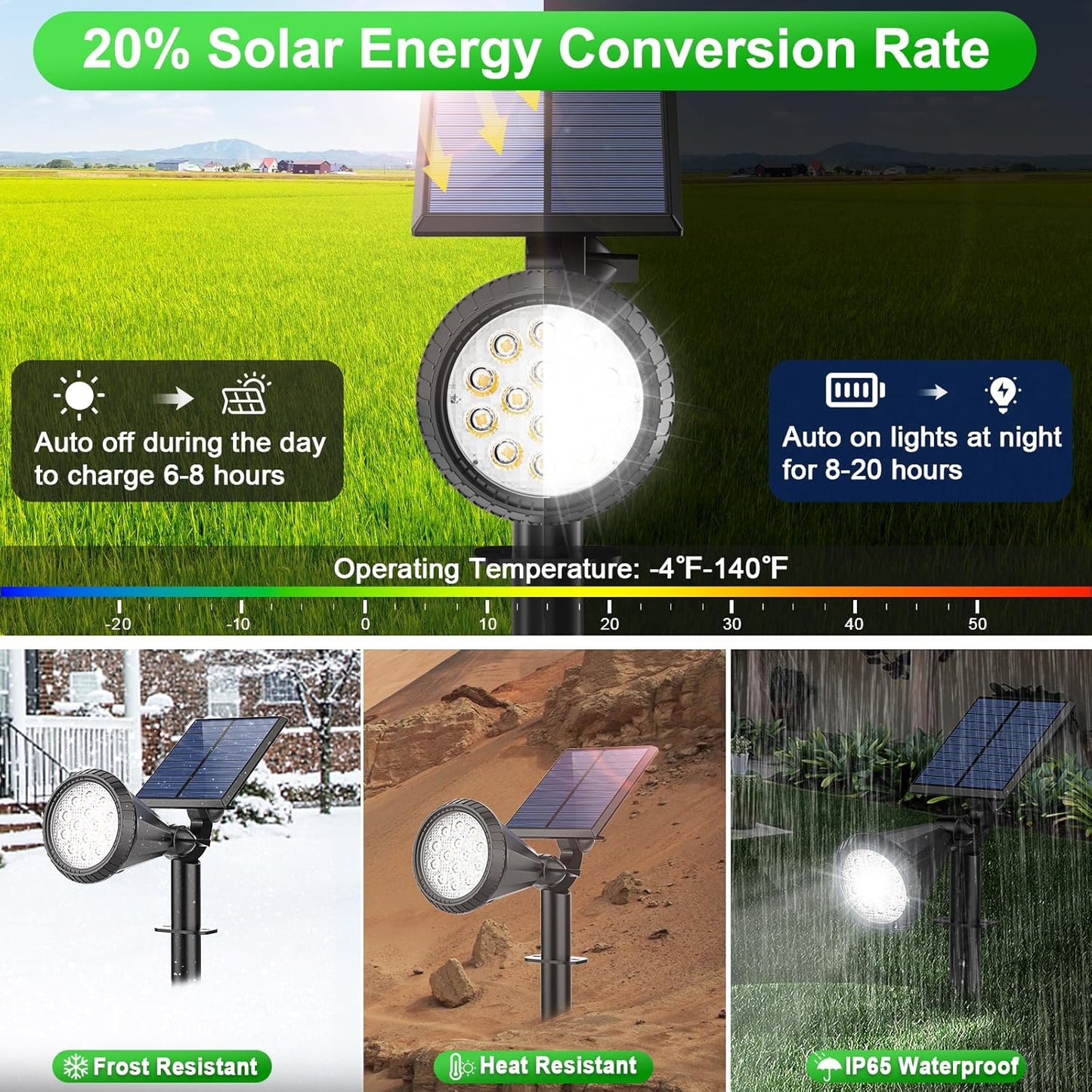 Solar Lights Outdoor Waterproof 180° Adjustable Landscape Spot Lights for Yard 4 Lighting Modes Solar Powered Spotlights for Pathway Garden Outside Wall Pool Porch (6 Pack, Cool White)