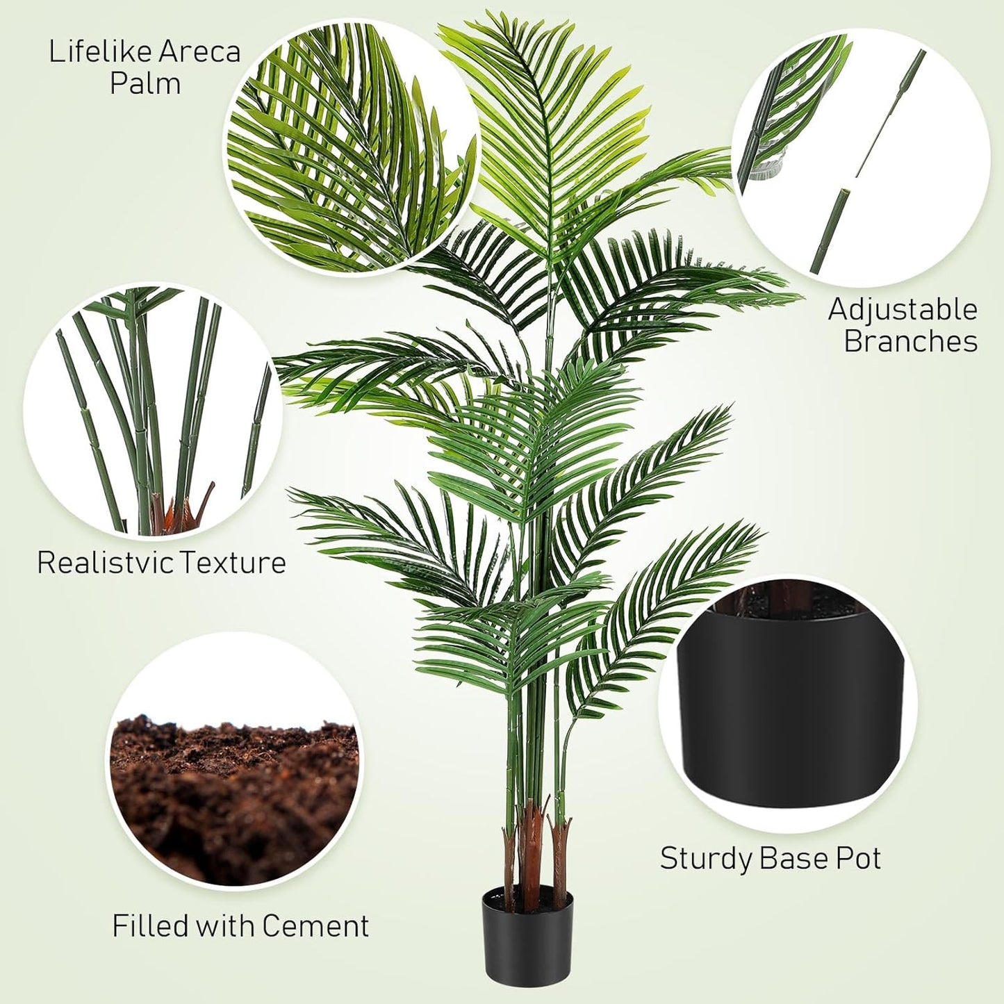 Jexine 2 Pack Artificial Palm Trees 5Ft, Fake Plants Fake Trees Artificial Areca Palm Plants for Outdoor Indoor Faux Palm Tree in Pot for Pool Home Decor Office Housewarming Gift Modern Decoration