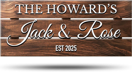 Personalized Solid Wood Family Name Plate with Couples Names, Special Anniversary with Date of Establishment, Unique Wedding Gift, Rustic Home Decor, Christmas Gifts for Wife or Husband