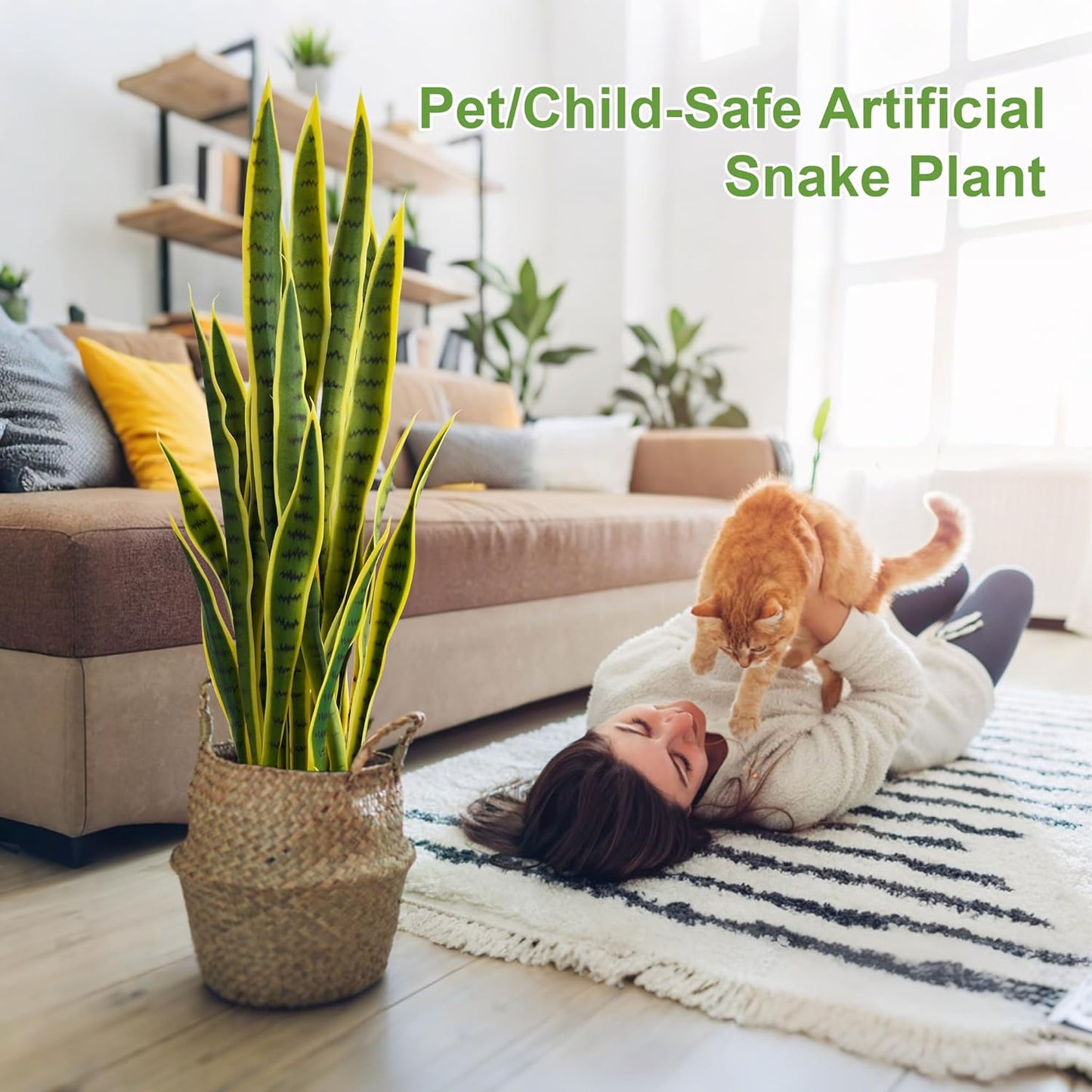 Fake Snake Plant 3ft Tall Faux Sansevieria with 24 Realistic Leaves UV Resistant Potted 2 Pack Fake Mother in Law's Tongue Plants for Indoor Outdoor Home Office Bedroom or Patio Decoration, Yellow