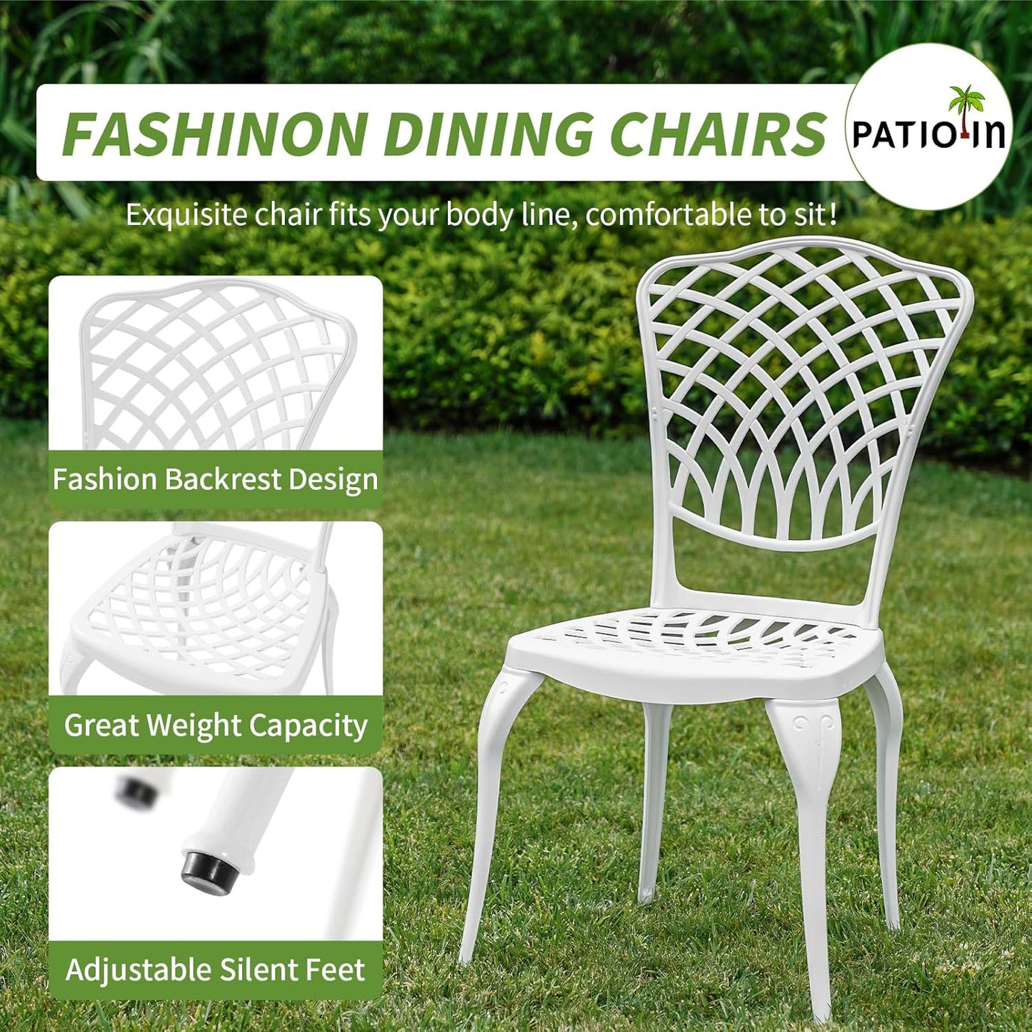 3 Piece Outdoor Bistro Set, Cast Aluminum Outdoor Bistro Table and Chairs Set of 2, Rust-Resistant Patio Furniture Set, White Bistro Set 3 Piece Outdoor for Garden, Backyard, Balcony