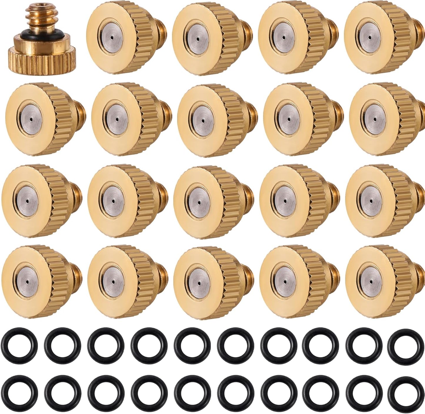 20 Pack Brass Misting Nozzles with 20Pc Brass Misting Nozzles O Ring,Heavy Duty Misting Nozzle 0.02" Orifice (0.5 mm)10/24 UNC for Outdoor Cooling System Dust Control