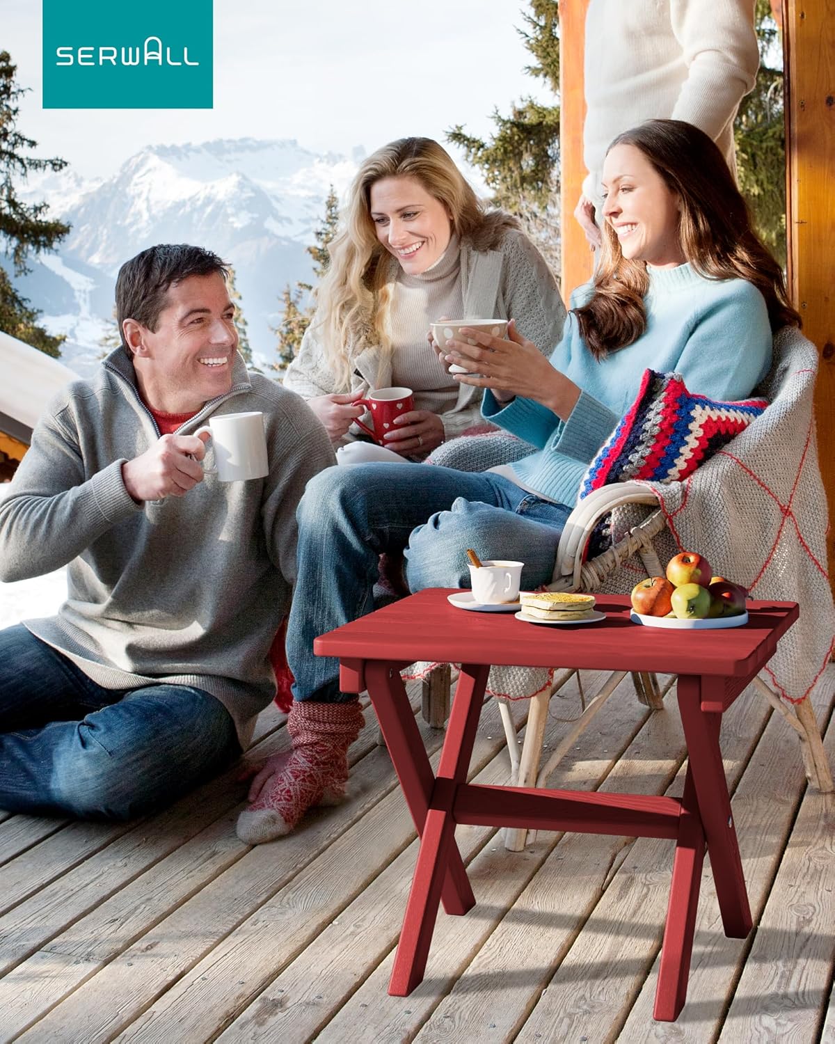 SERWALL Folding Outdoor Side Table Set of 2, Portable Adirondack Side Table, Red