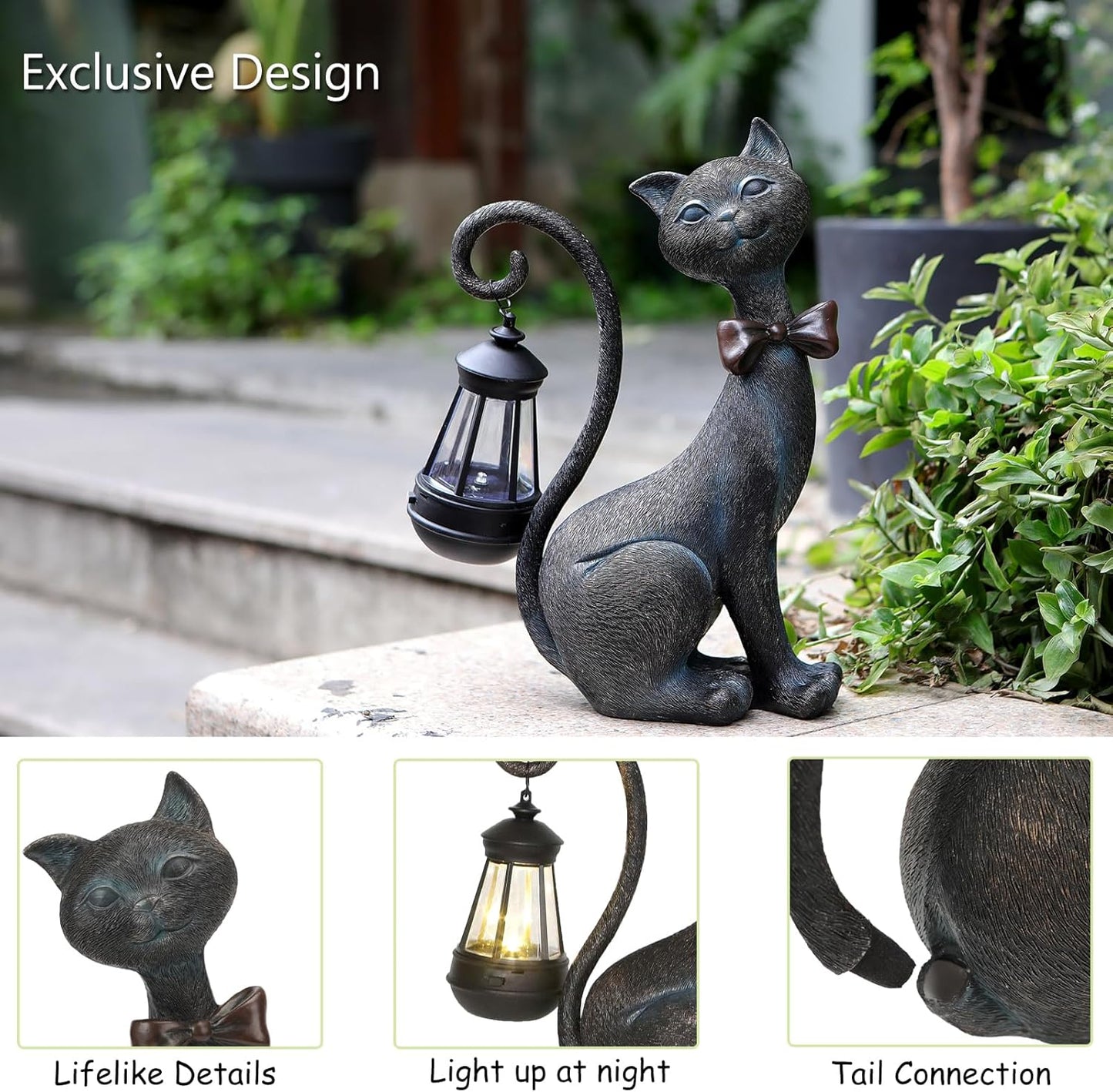 Whimsical Outdoor Cat Statues with Solar Garden Lantern:Cat Garden Statues for Outside Fall Decor Clearance,Outdoor Figurine for Yard Art Lawn Ornaments Patio Balcony Home House - Birthday Gifts