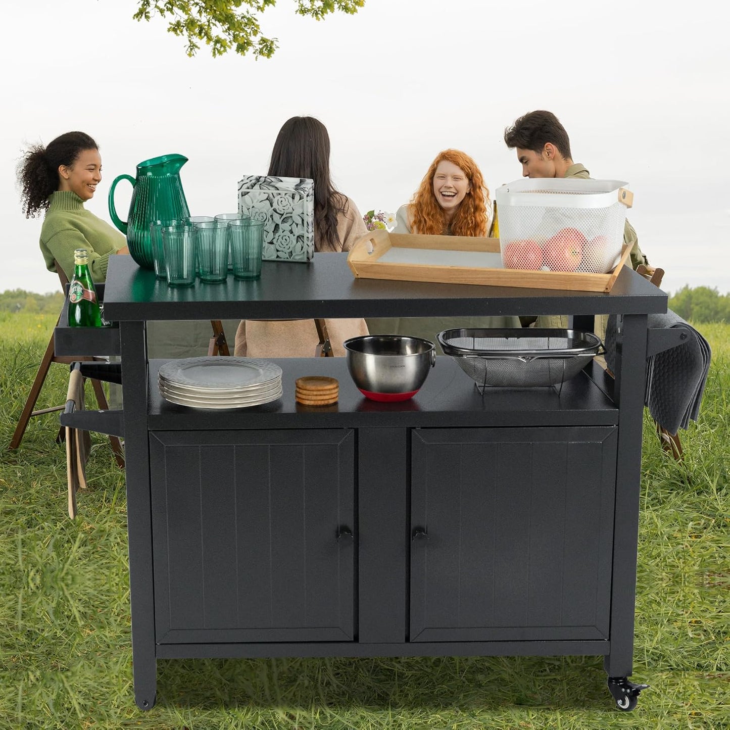 Kozyard BBQ Grill Storage Cart/Bin, Grill Carts Outdoor Storage Cabinet with Wheels, Cooking Prep BBQ Table for Patio Island Home Party Bar (Grey)