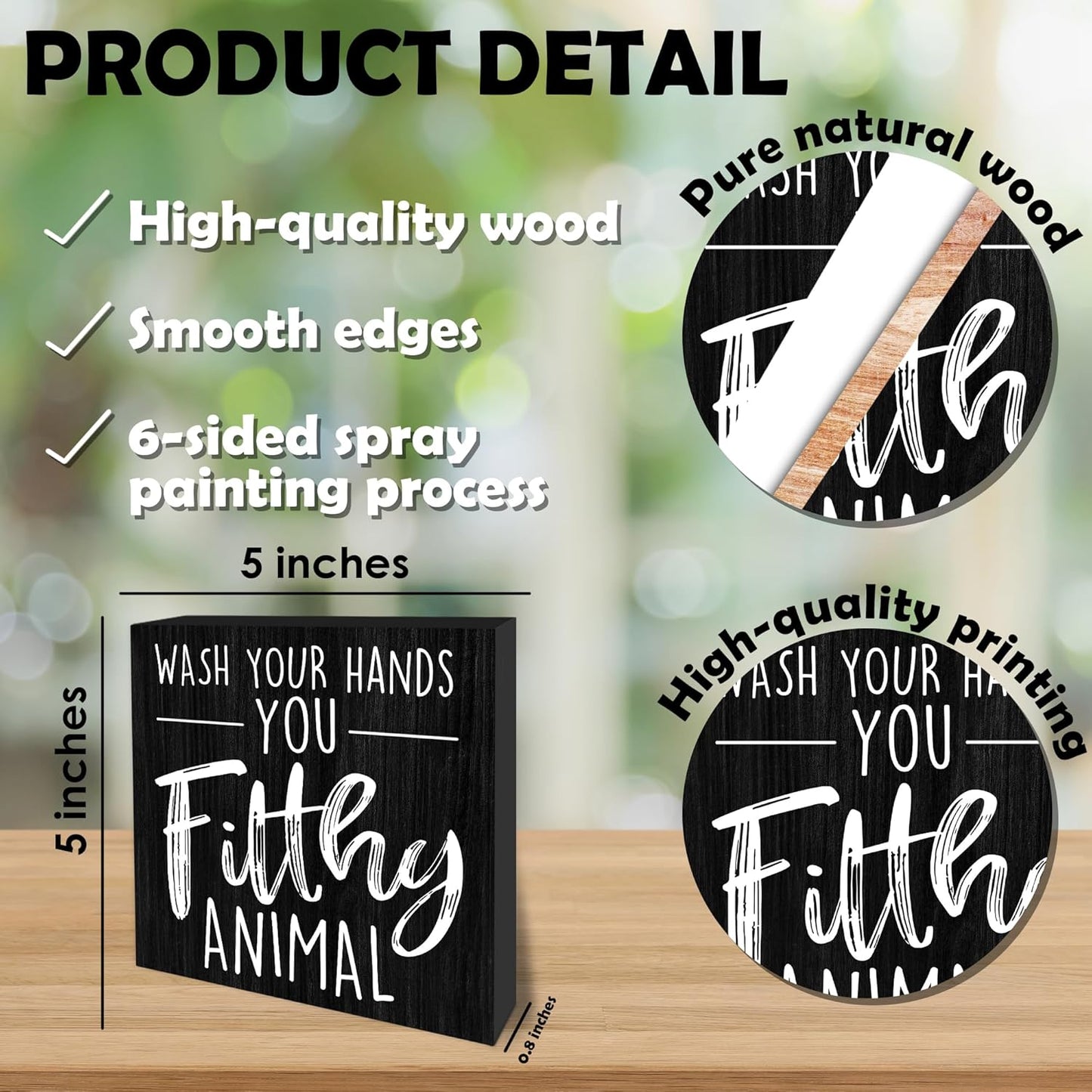 Wash Your Hands You Filthy Animal Wooden Block Sign - 5" Funny Wooden Plaque Tabletop Decor - Rustic Farmhouse Wood Sign Gifts For Friends Family Coworker - Bathroom Toilets Desk Decor & Supplies -B08