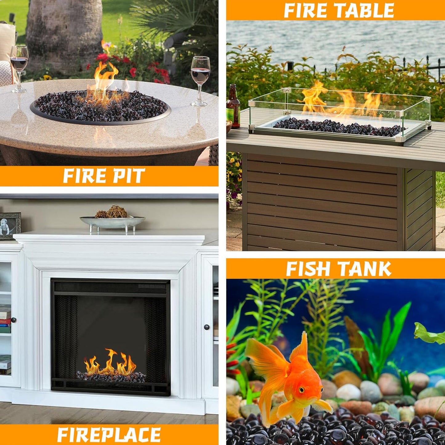 Amber 20 Pounds Fire Pit Glass Rocks, 1 Inch Diamond Glass Beads for Propane Fire Pit, Fireplace and Outdoor Decorative, High Luster