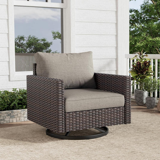 HUMMUH Outdoor Swivel Chairs,PE Wicker Patio Furniture Rocker Glider Chairs for Porch Balcony Deck Garden