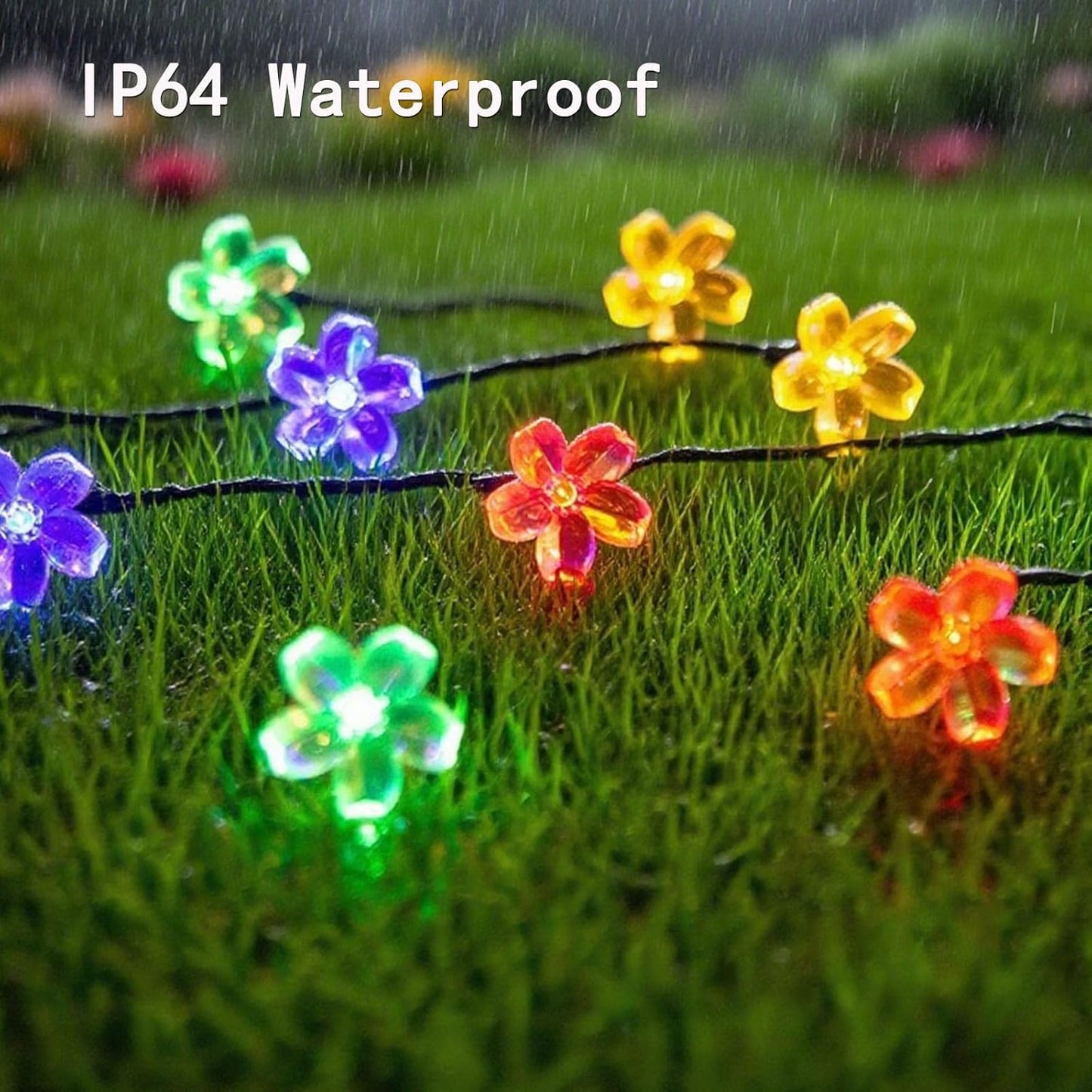 Flower Solar String Lights, 50 LED Outdoor Patio Lights Waterproof, Fairy Lights for Outside Patio Garden Fence Yard Christmas Tree Decor