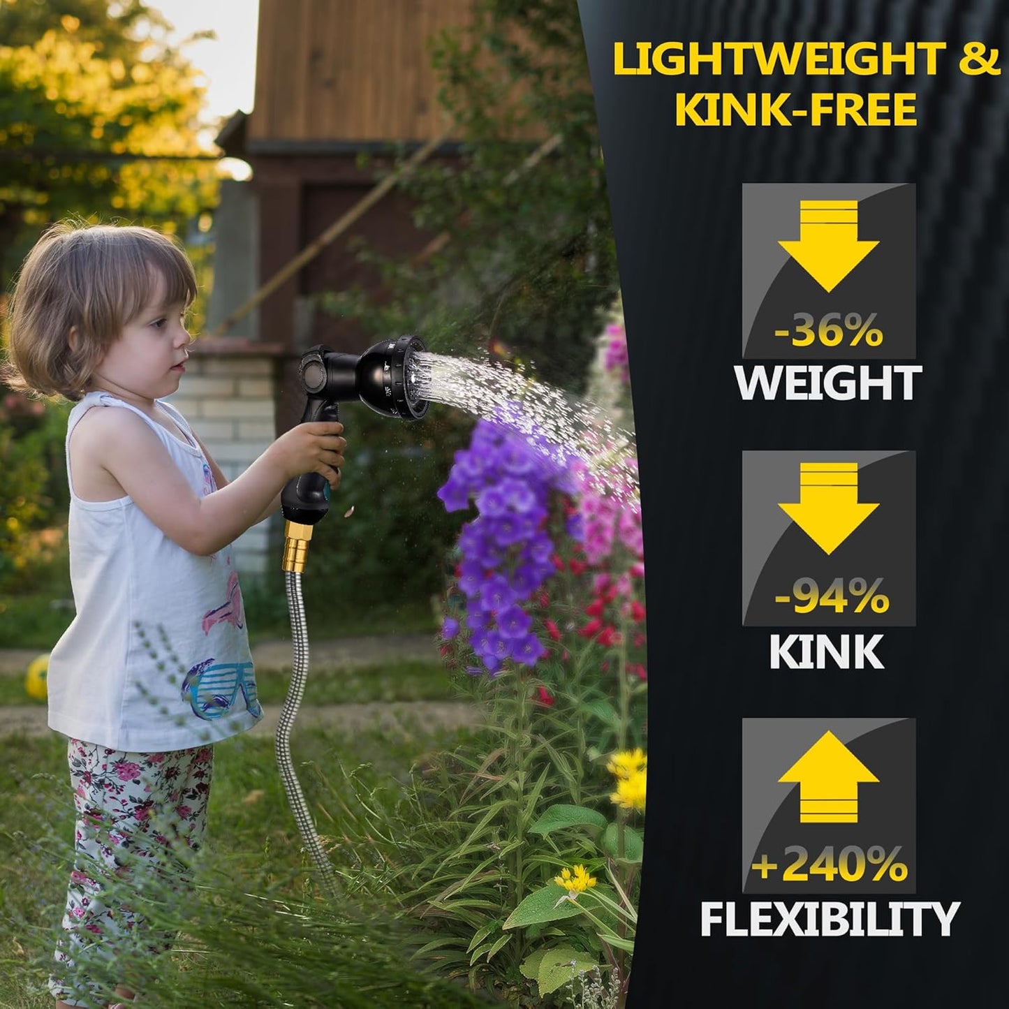 Metal Garden Hose 150 ft - Stainless Steel Garden Hose Leak-Proof with Layer Latex Core - 2025 Version/New Patented,Lightweight, Durable Hoses with Nozzles - Less-Kink Flexible Metal Water Hose