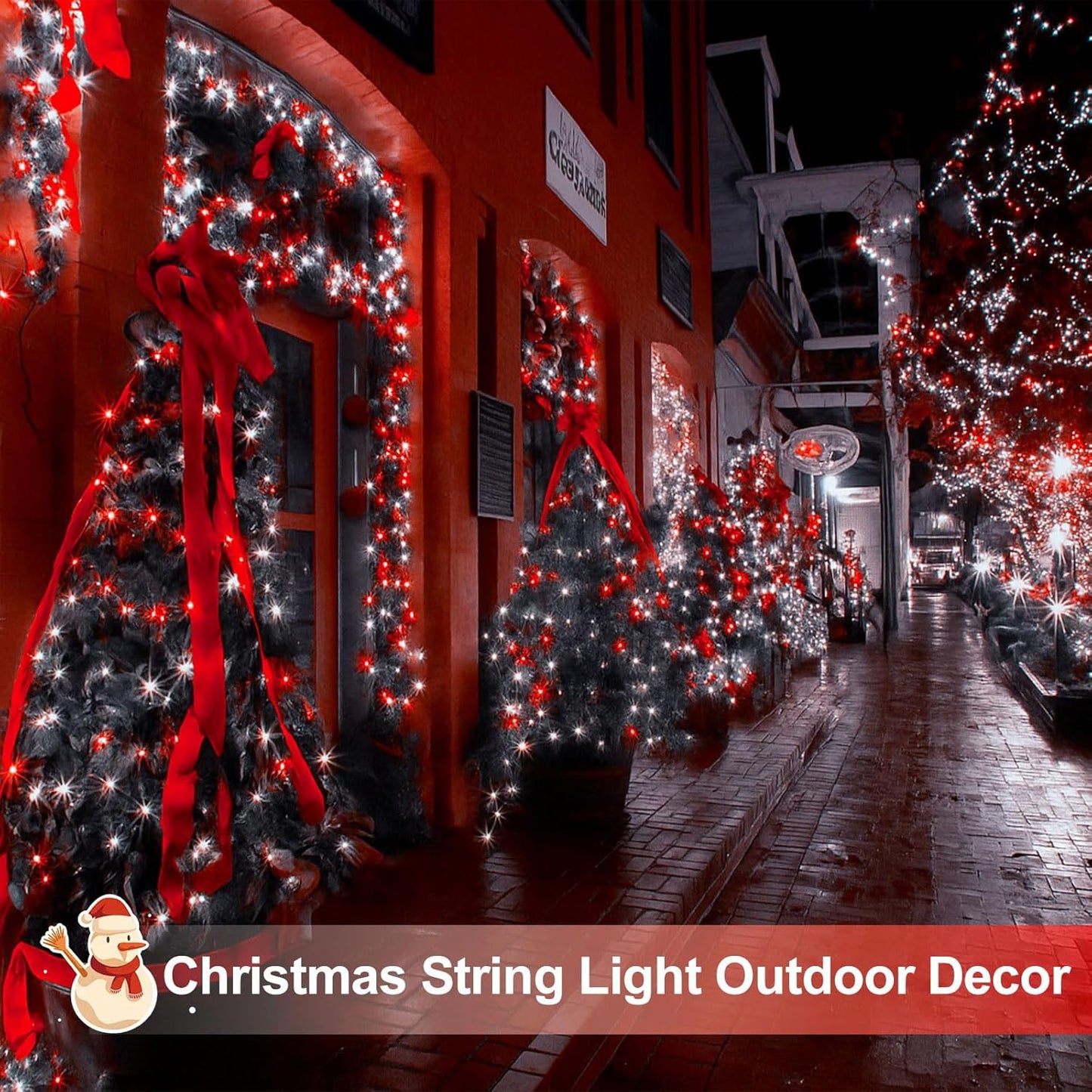 4 Pack 180FT Solar Christmas Lights Outdoor Waterproof, Super Bright 320 LED Solar String Lights with 8 Lighting Modes, Green Wire Twinkle Tree Light for Outside Xmas Party Decorations (Red and White)