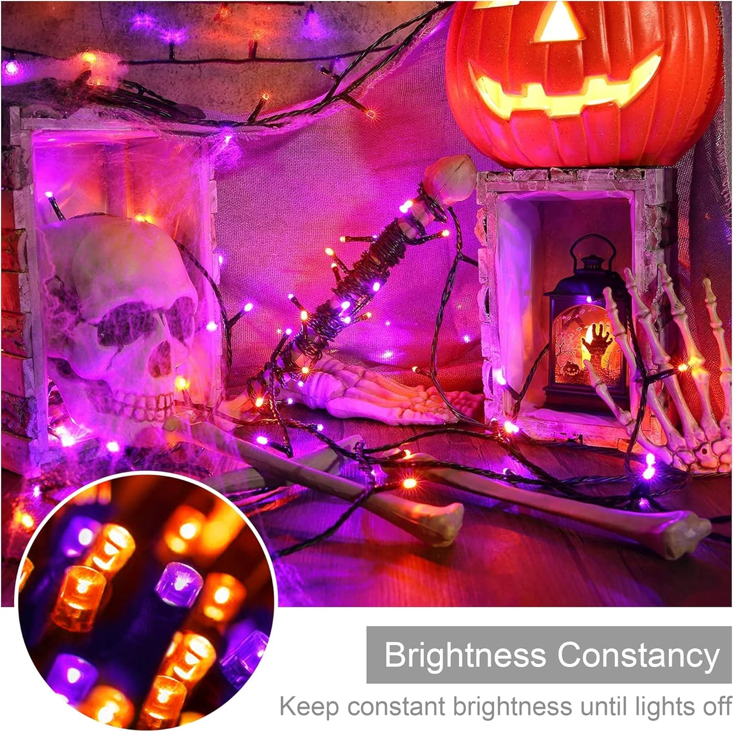 weillsnow 164FT 500 LED Halloween Lights, 8 Modes Waterproof Plug in String Lights for Halloween Indoor Outdoor Yard Party Wedding Garden Home Decorations (Purple & Orange)