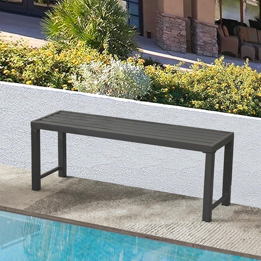 Outdoor Metal Backless Bench, 46" Patio Garden Bench for Outdoor, All Weather Outdoor Bench for Garden, Backyard, Porch, Grey