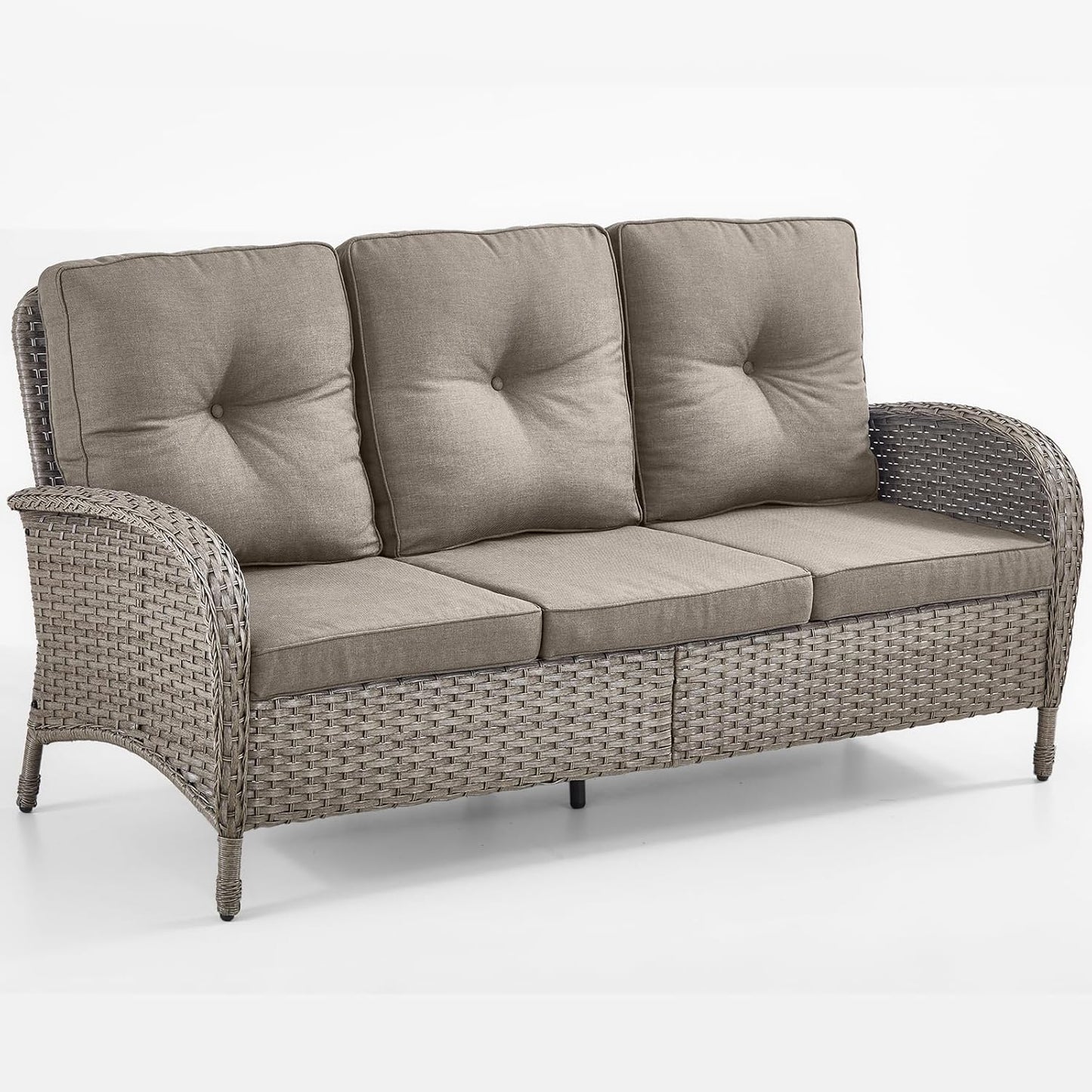 HUMMUH Outdoor Patio Couch-Outdoor Rattan Couch with Thick Cushions Outdoor Sofa for Deck Lawn Porch Balcony Poolside-Grey/Grey