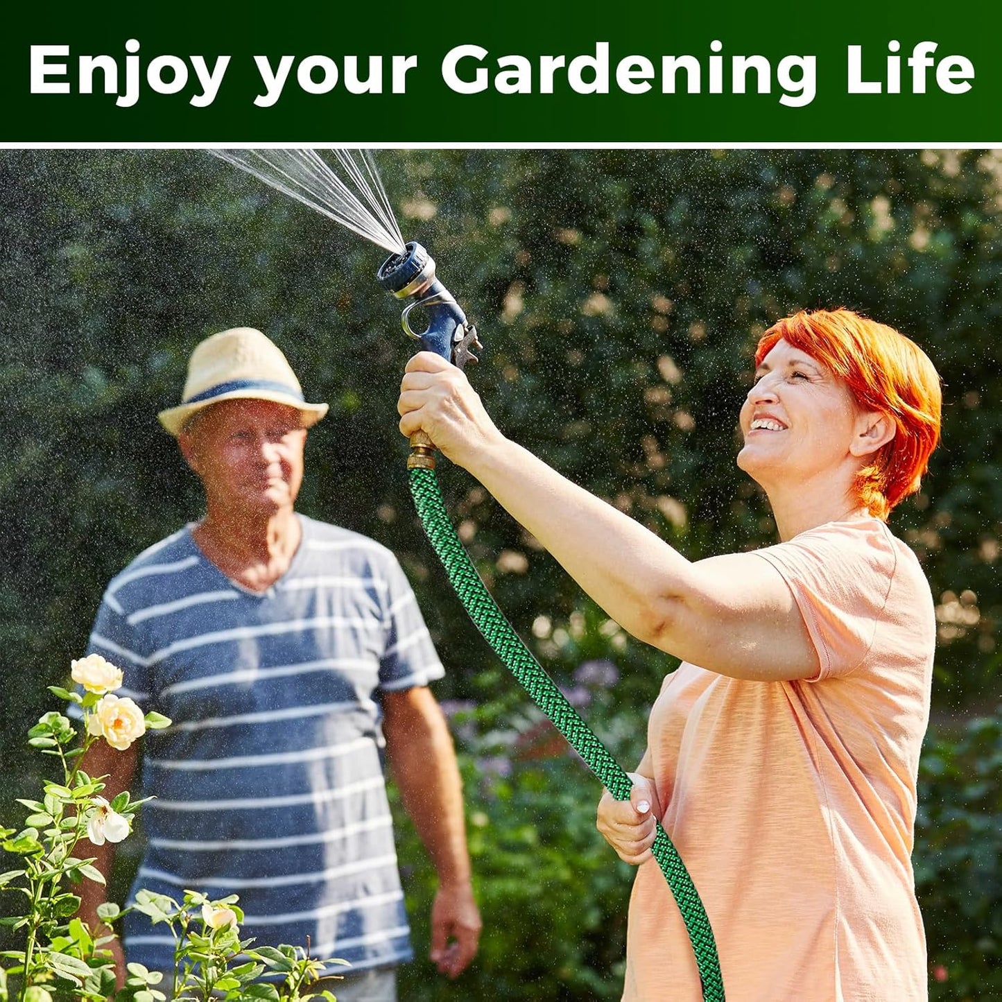 Upgraded Garden Hose 50ft, Non-Expandable Hose, Heavy Duty Kink-Resistant Flexible Water Hose with High-Density Fabric,LeakProof Hose Metal Shut-Off Valve Connector for Patio, Car Wash. (50FT)