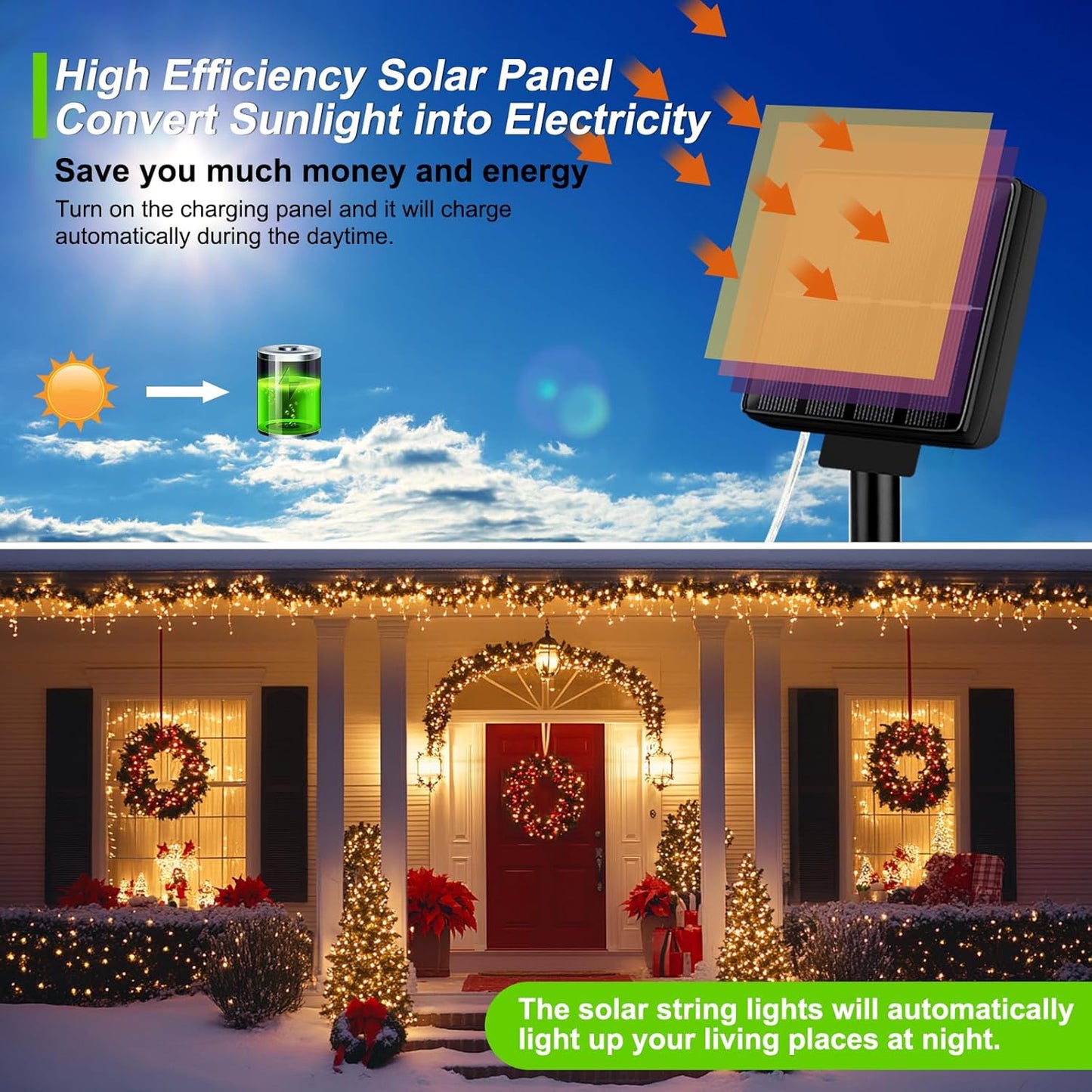 Brightever Outdoor Solar String Lights Waterproof, 2-Pack Total 80FT 200LED Solar Fairy Lights for Outside with 8 Lighting Modes, Solar Twinkle Lights for Yard, Christmas, Party (Warm White)