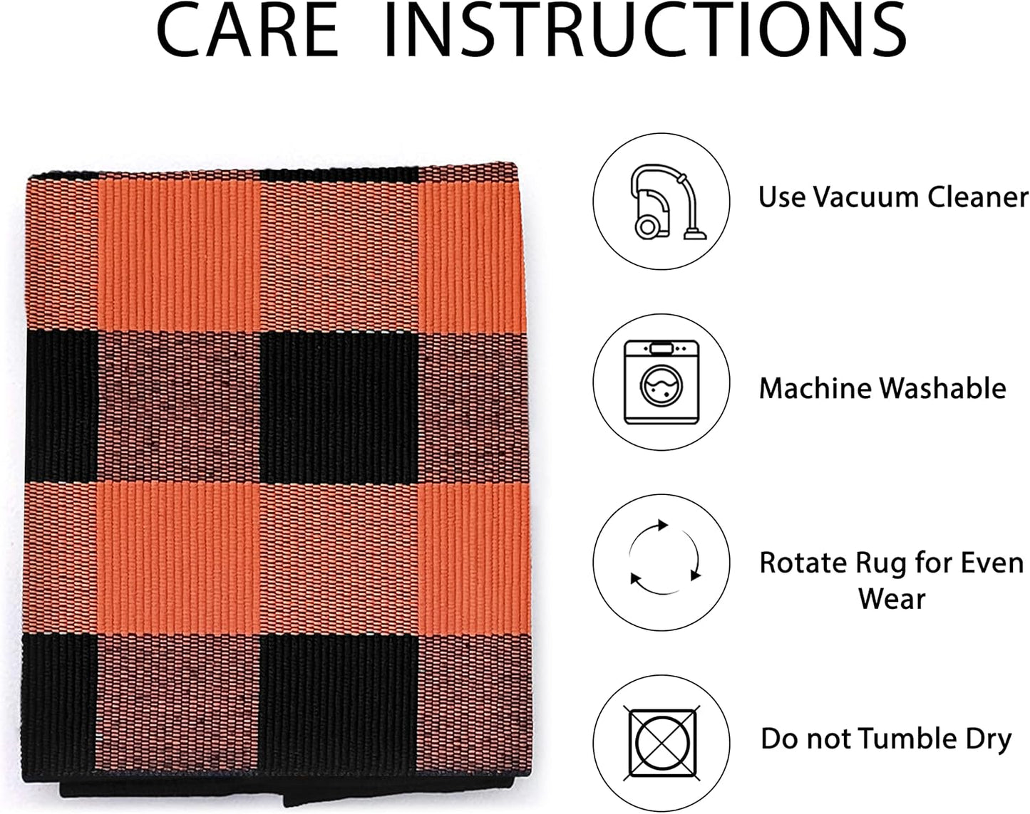 IOHOUZE Fall Buffalo Plaid Check Rug Outdoor Doormat 27.5 x 43 Inches Washable Woven Outdoor Indoor Welcome Mats for Front Door/Farmhouse/Entryway/Home Entrance Black and Orange Outdoor Rug