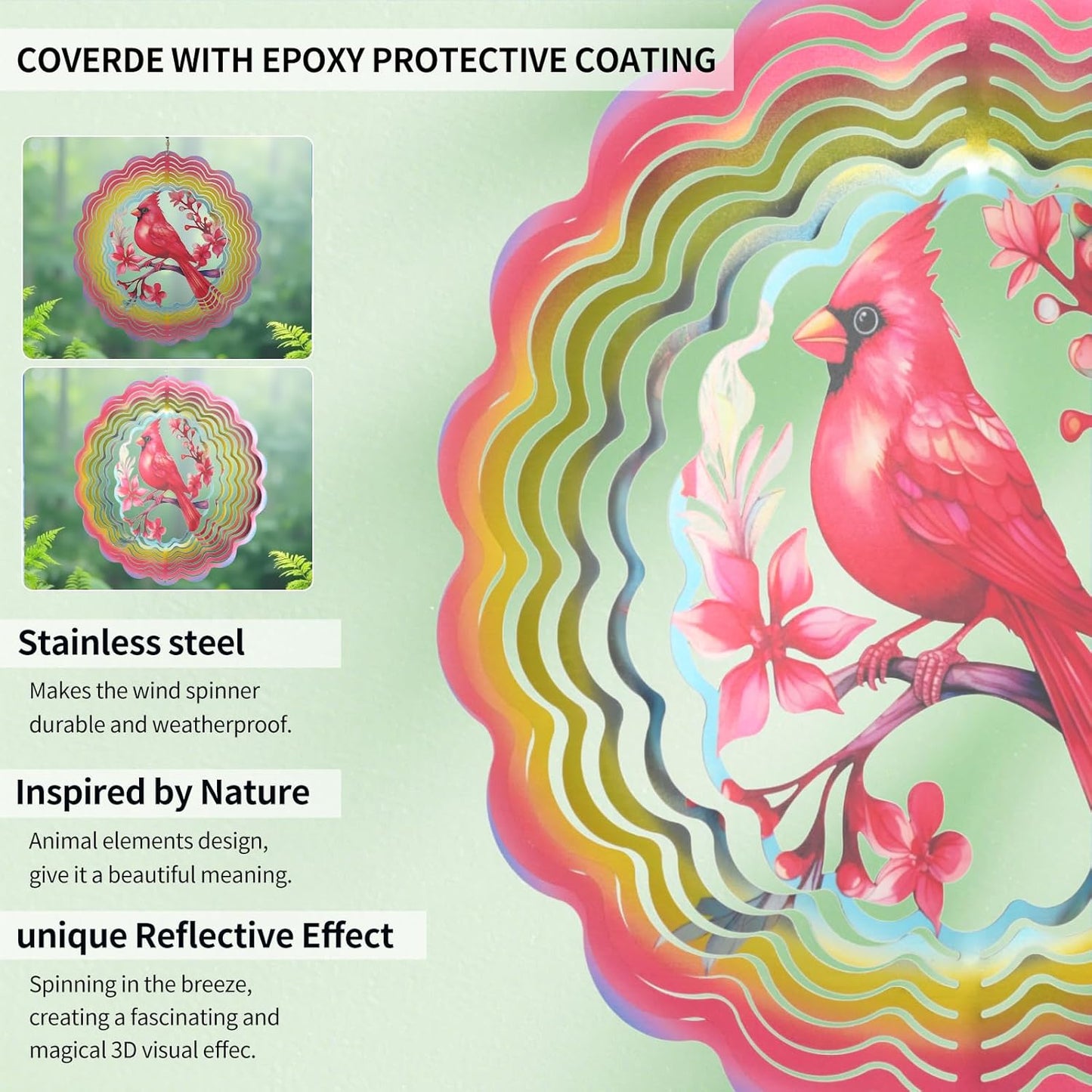 Wind Spinners Outdoor Cardinala Decorations - Birthday Gifts for Women Mom Grandma, Cardinala Deocr Hanging Wind Spinner 12 inch 3D Wind Sculptures for Garden Decor for Outside, Yard, Outdoor