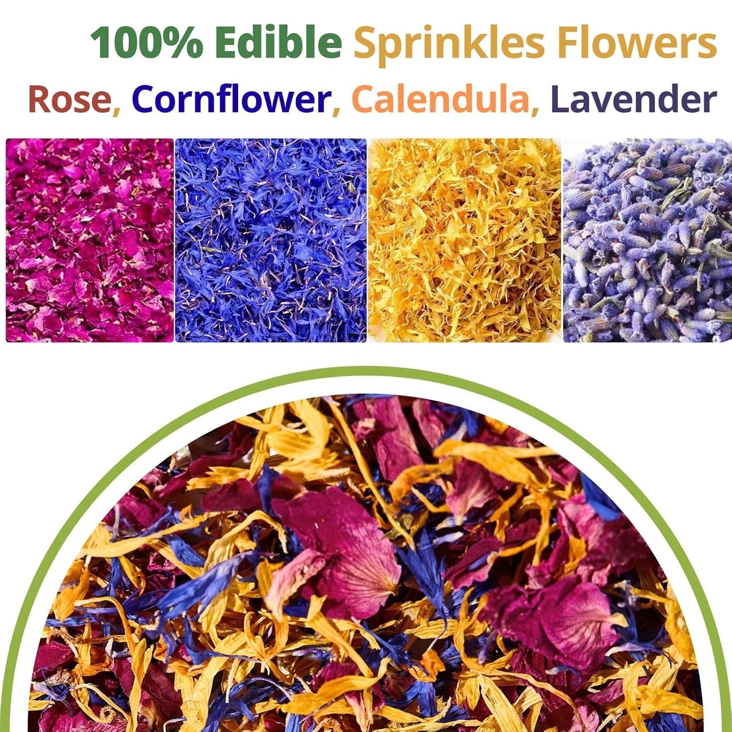 Edible Flower Sprinkles for Cake Decorating– 1oz Dried Edible Flowers Mix Rose, Cornflower, Calendula, Lavender– Edible Cake Decorations, Cupcake Sprinkles Flower for Drinks, Cocktails & Desserts