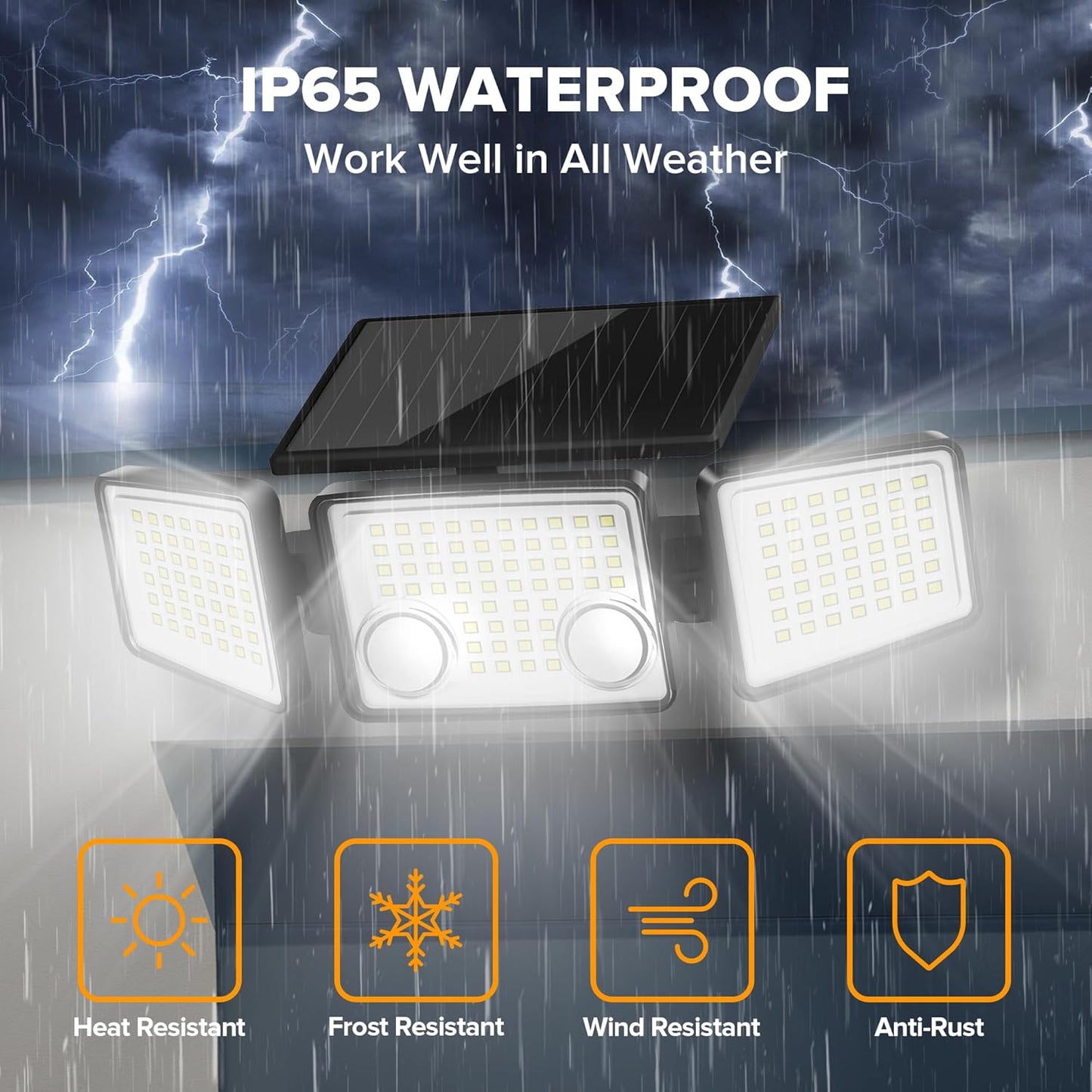 UME Solar Outdoor Lights - 3000 Lumen, 7000K, 152 LED Super Bright Motion Sensor Flood Lights with 2 Sensors, IP65 Waterproof, 270 Wide Angle, 3 Modes for Garden & Patio
