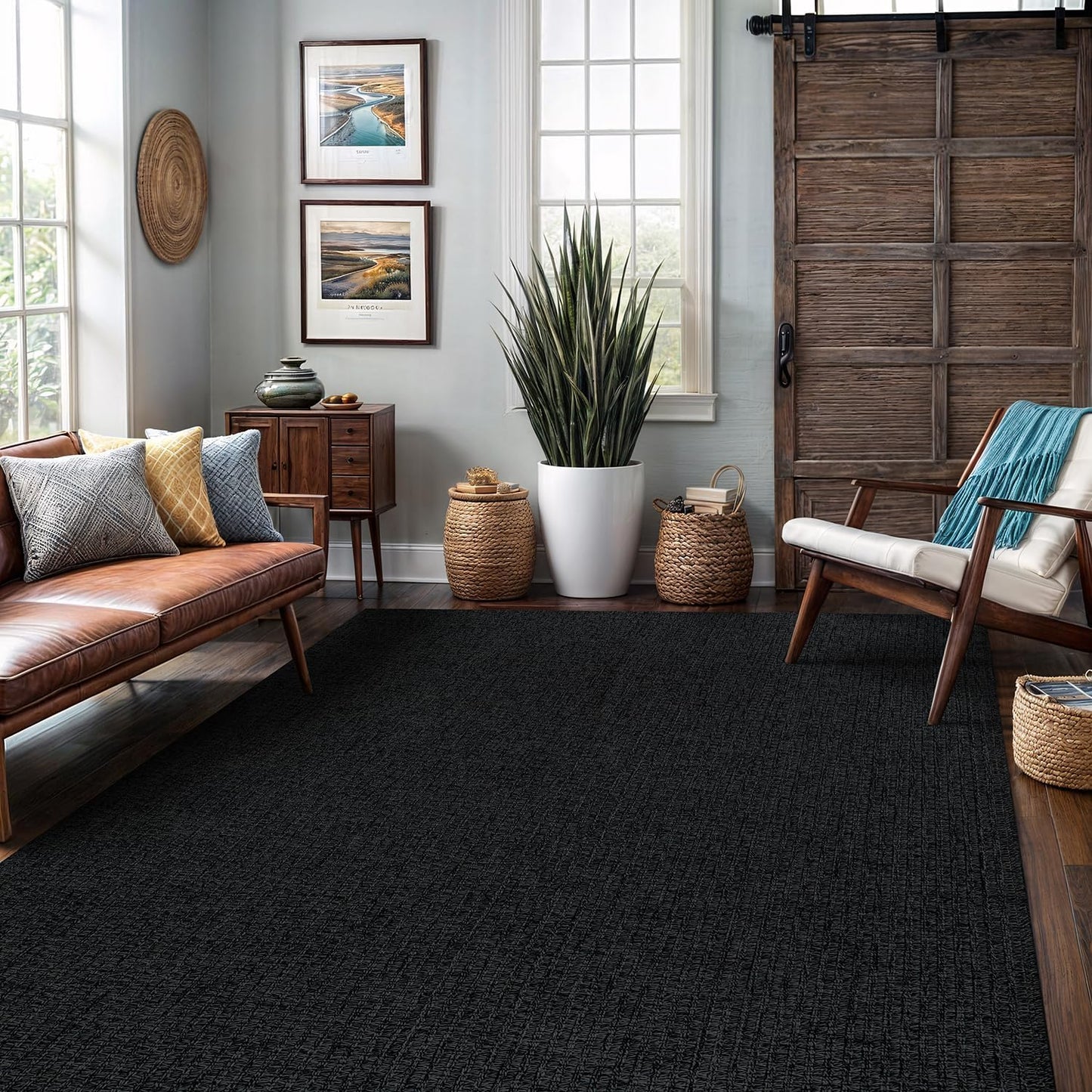 Easy Jute Rug 4x6 Indoor Outdoor Natural Rugs Solid Fiber Rug Woven Area Rug Boho Easy Clean Inside Carpet for Living Room Bedroom Dining Room Hallway or Outdoor Patio Porch (4 X 6 Dark Grey)