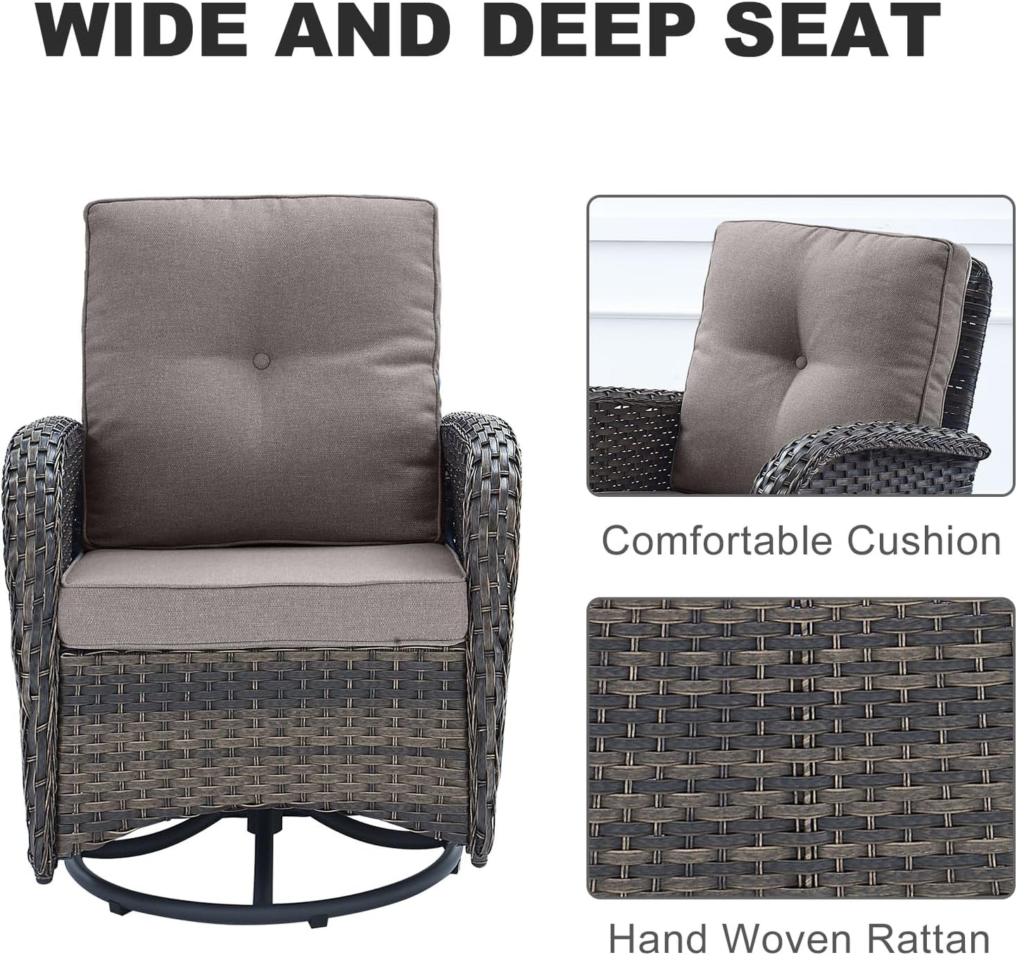 HUMMUH 5-Piece Patio Furniture Wicker Outdoor Conversation Set,All-Weather Rattan Swivel Chairs Bistro Set with Loveseat Coffee Table for Backyard,Poolside,Deck(Brown/Grey)