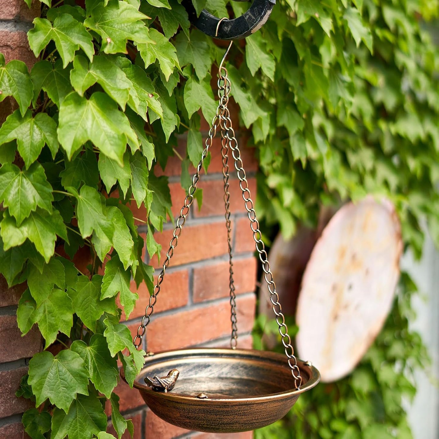 Metal Hanging Bird Baths for Outdoors,Outdoor Bird Feeder,Backyard, Patio Garden Yard Decoration (Gold)