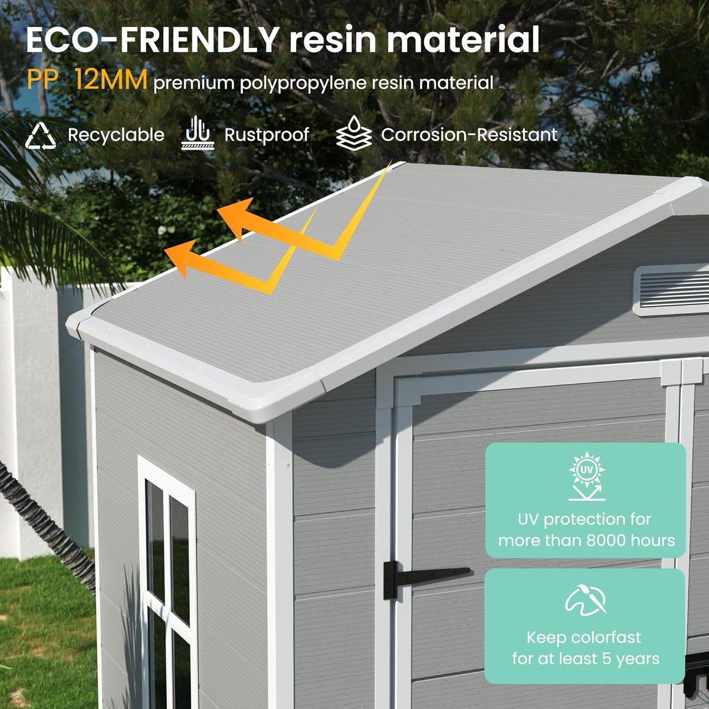 UDPATIO Outdoor Resin Storage Shed 6x4.5 FT, Plastic Garden Shed for Bike, Garbage Can, Tool, Outside Sheds with Lockable Door for Backyard, Patio, Lawn, Grey & White