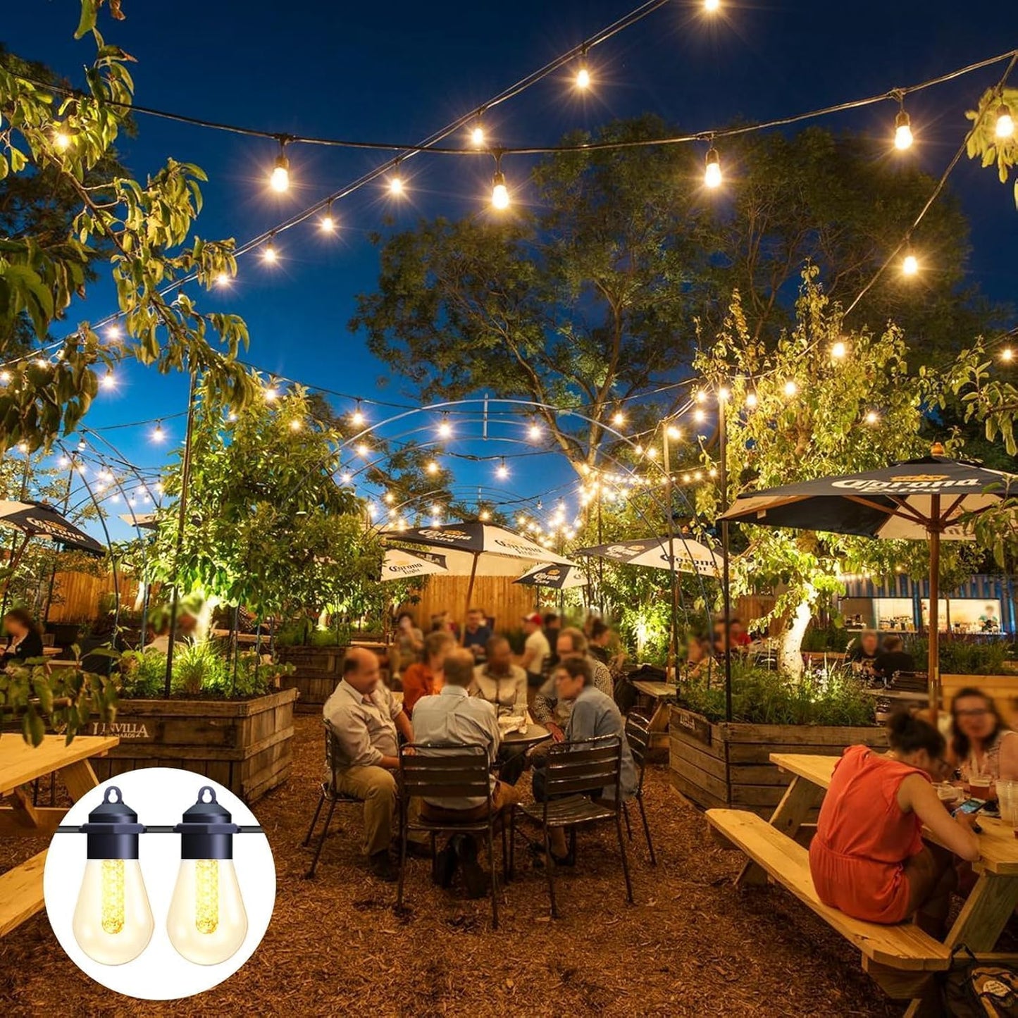 Honche Solar Lights Outdoor Waterproof LED IP66 with 15 Edison Bulb Warm White String Lights Patio Lights Decorate for Christmas Camping Wedding Birthday Backyard Gazebo Party