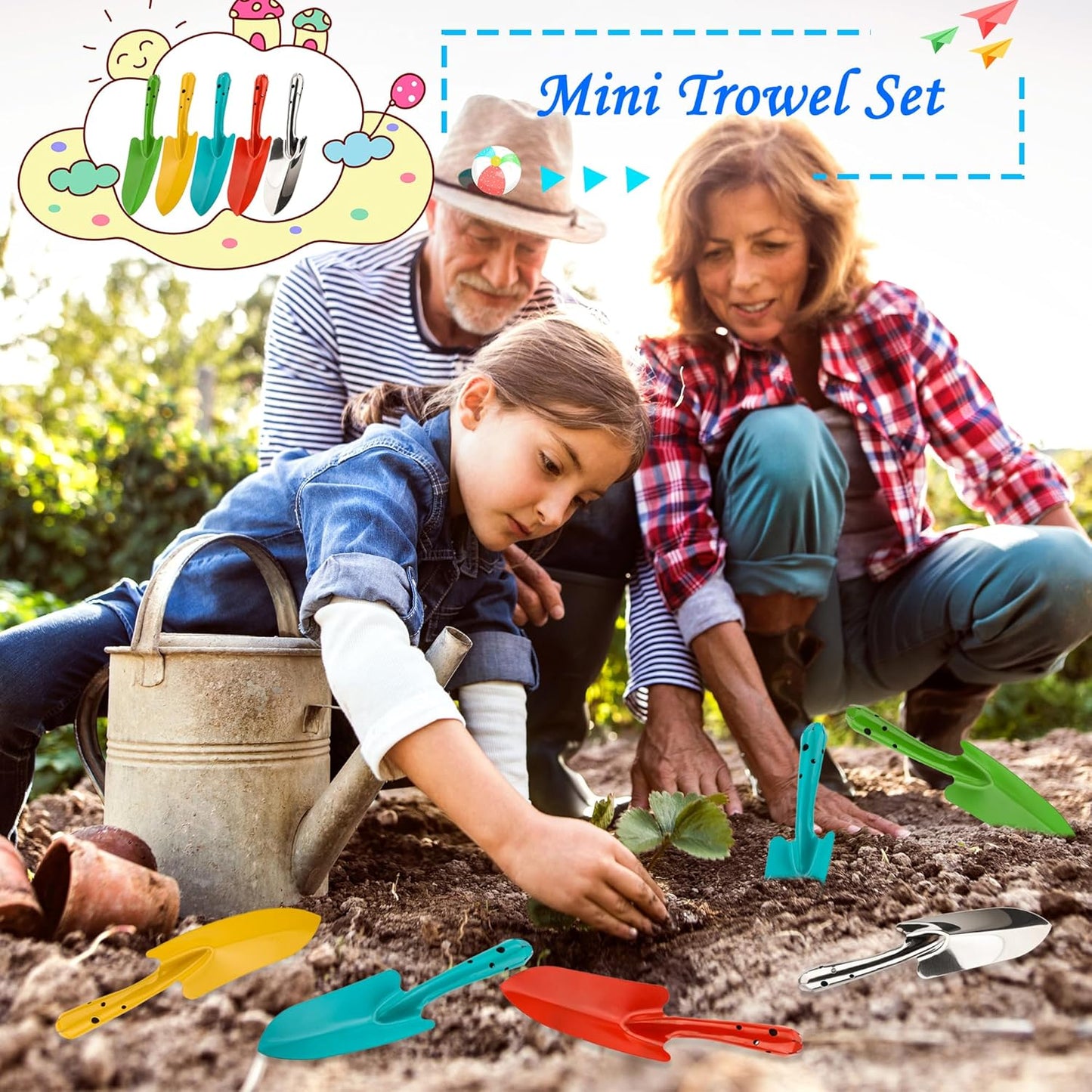 12 Pieces Mini Shovel Set Colorful Metal Garden Tools Hand Trowel Small Digging Shovel for Planting Transplanting Weeding Digging, 6 Colors