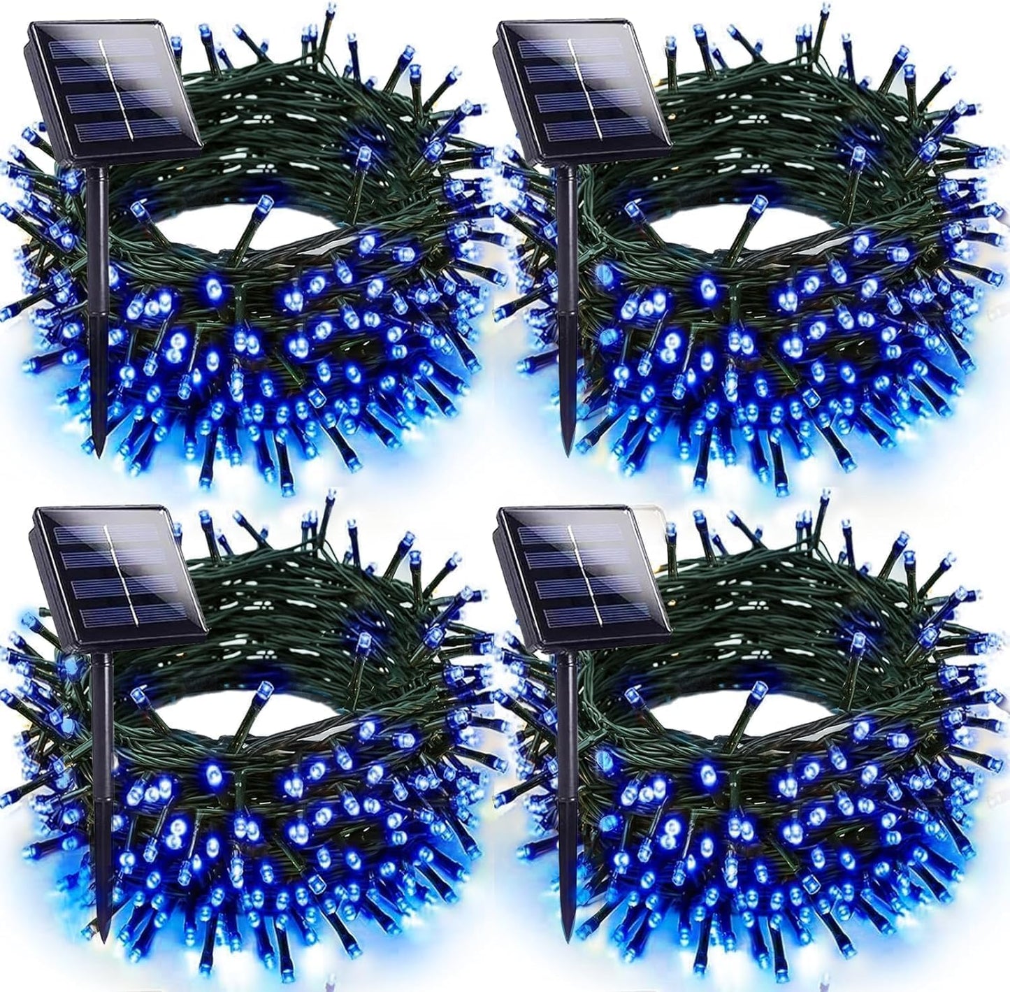 Solar Christmas Lights Outdoor Decorations Waterproof, Tatal 4 Pack 400LED 132FT Blue Solar String Lights Green Wire with 8 Modes, Christmas Fairy Light for Xmas Tree Party Wedding Yard Garden Decor