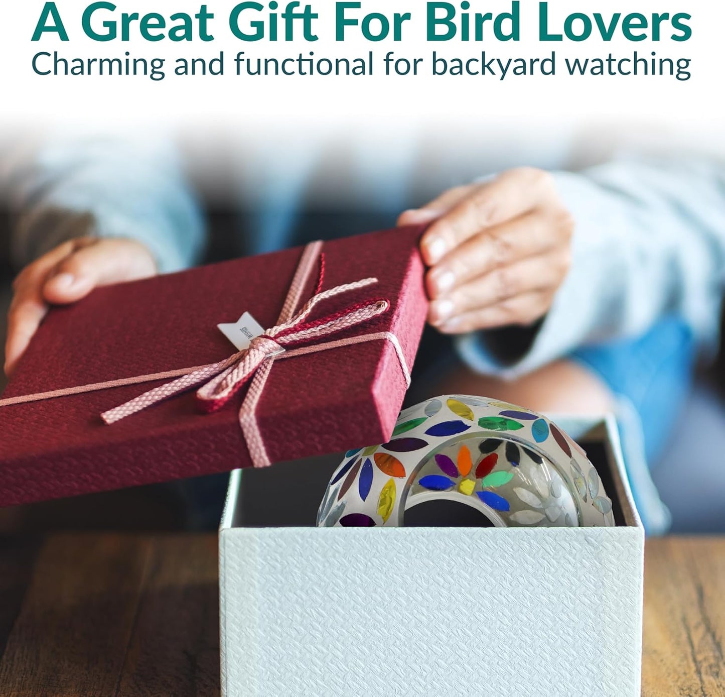 Sunnydaze 6-Inch Glass Mosaic Hanging Bird Feeder for Outdoors - Fly-Through Wild Bird Feeder - Rainbow Daisies