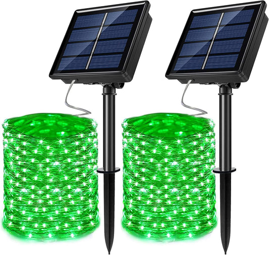 2 Pack Solar Powered Fairy String Lights Outdoor Waterproof 8 Modes Twinkle Christmas Decorations Lights, Each 33ft-100LED, 40ft-120LED, 66ft-200LED, 80ft-240LED, (Green, 66)